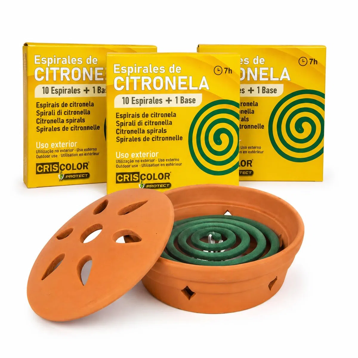 Kit Terraza Antimosquitos 30 Espirales Citronela + Quemador Cerámica Terracota – 7h Espiral – Antimosquitos Exterior Jardín Terraza Balcón – Mugy