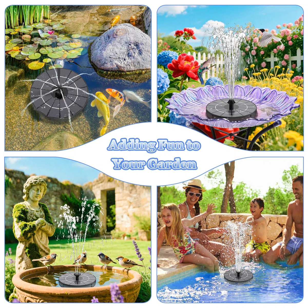 Fuente Solar, Yzert 3.5W Bomba Solar para Estanque Fuentes, 2000mAh Batería Funciona de Noche, 7 Boquillas & 4 Fijadores Solare Fuente para Baño de pájaros, Pecera, Decoración de Jardín