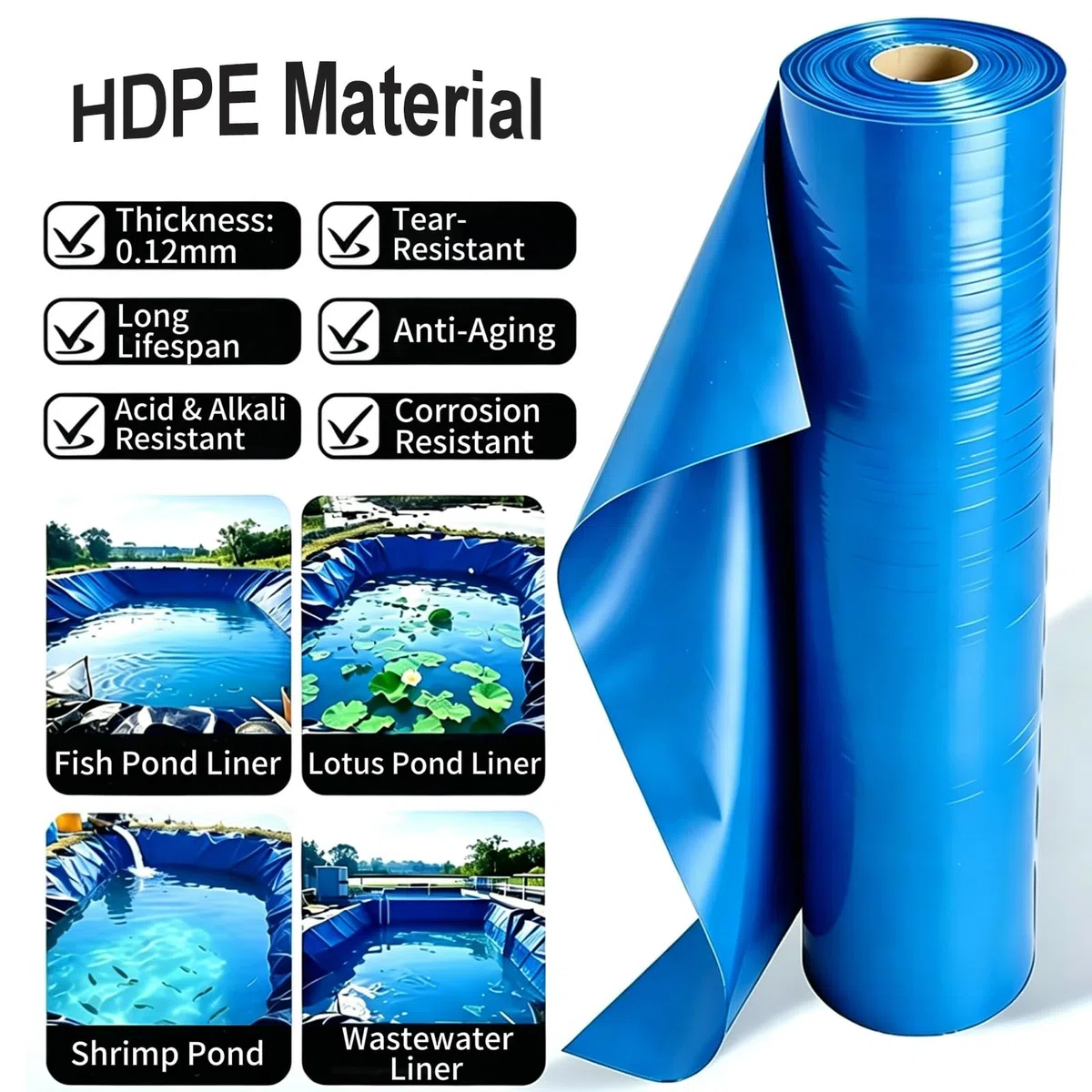 Revestimiento Flexible para Estanque Azul, Membrana para Estanque Grande 3x4m 4x5m 5x5m 6x8m, Película De Sellado De HDPE Resistente A Pinchazos para Almacenamiento De Agua(1x6m)