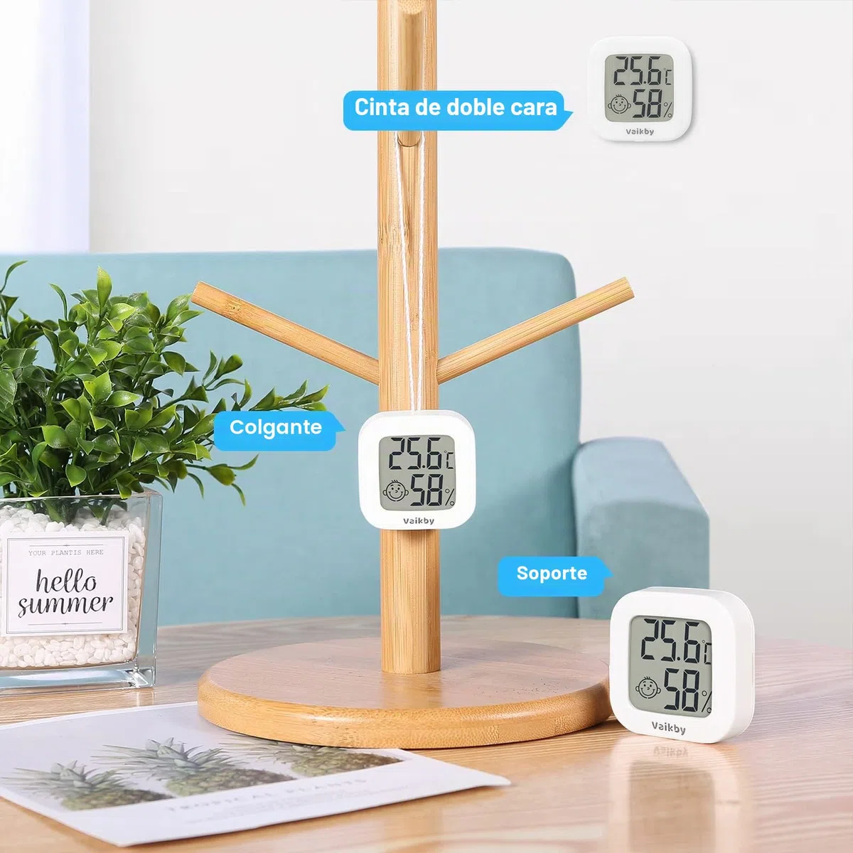 Vaikby - Paquete de 6 termómetros digitales de habitación, higrómetro LCD, medidor de temperatura y humedad, Celsius/Fahrenheit para casa, invernadero, bebé, oficina