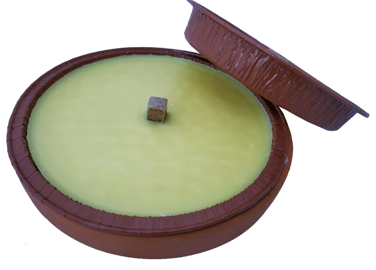 Vela Citronela Antimosquitos ø 16,5 cm (6,5") en Plato Terracota + Recambio - Maceta Barro Cocido Natural - Velas Antimosquitos Grandes 200 g - Duración 10 Horas