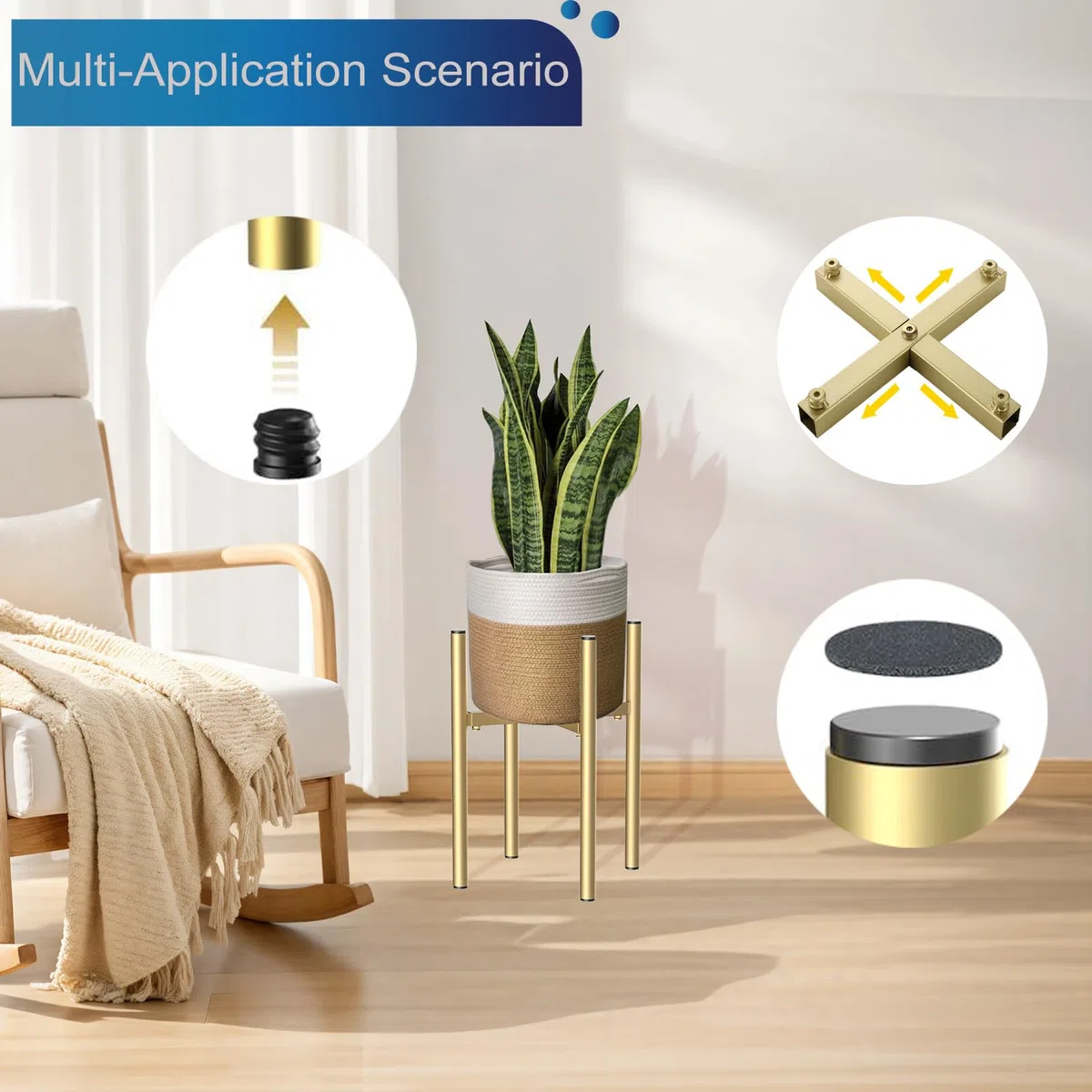 Soporte para Plantas, Soporte Plantas Interior, 21 cm-35 cm oro, Ajustable de Metal, para Macetas Interior, para Macetas con un diámetro exterior de 20-35cm