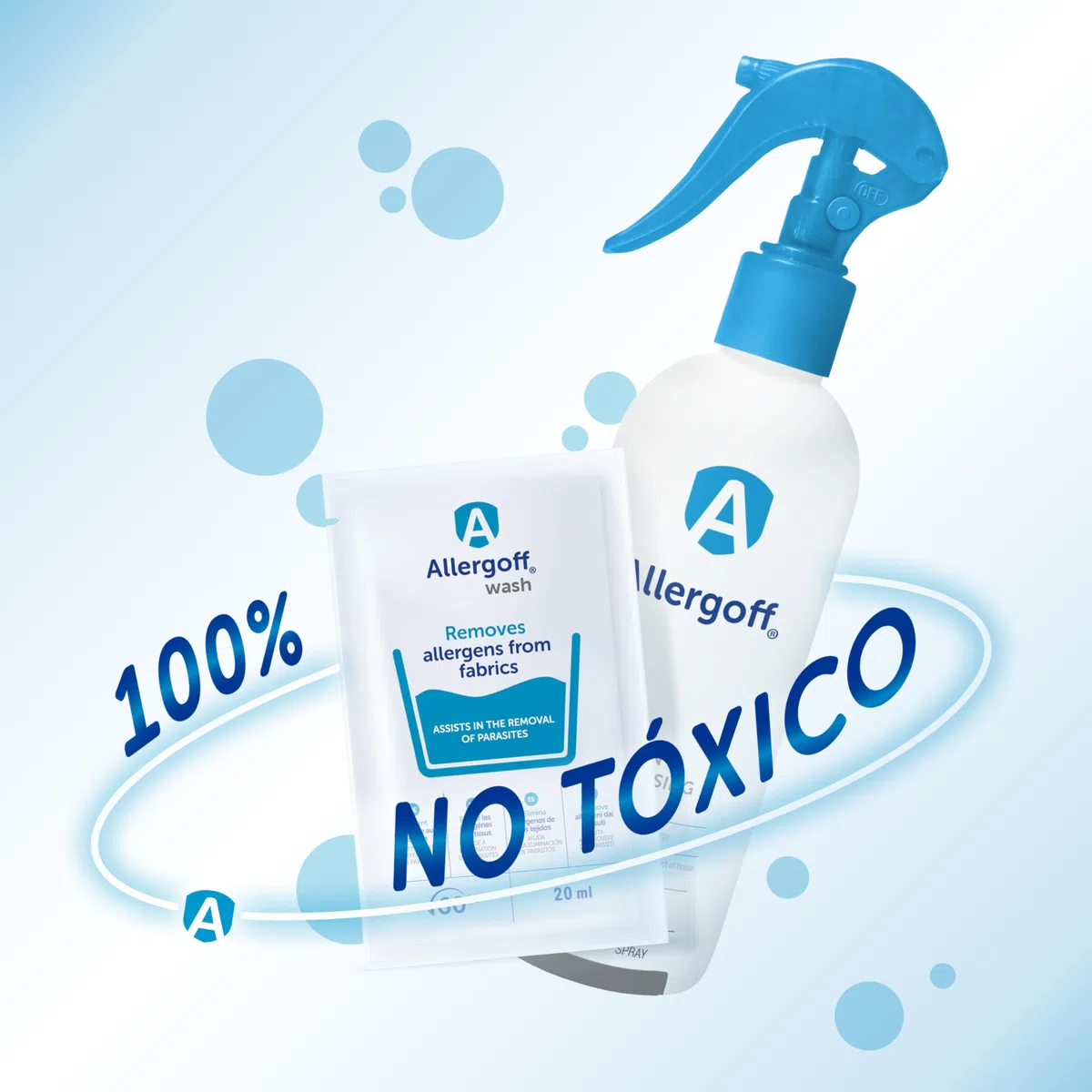 Allergoff Spray (400 ml) y Detergente (20 ml) Antiácaros | Kit para Colchones | Tratamiento para Ropa de Cama de Alérgicos | Eliminar Síntomas de Alergia