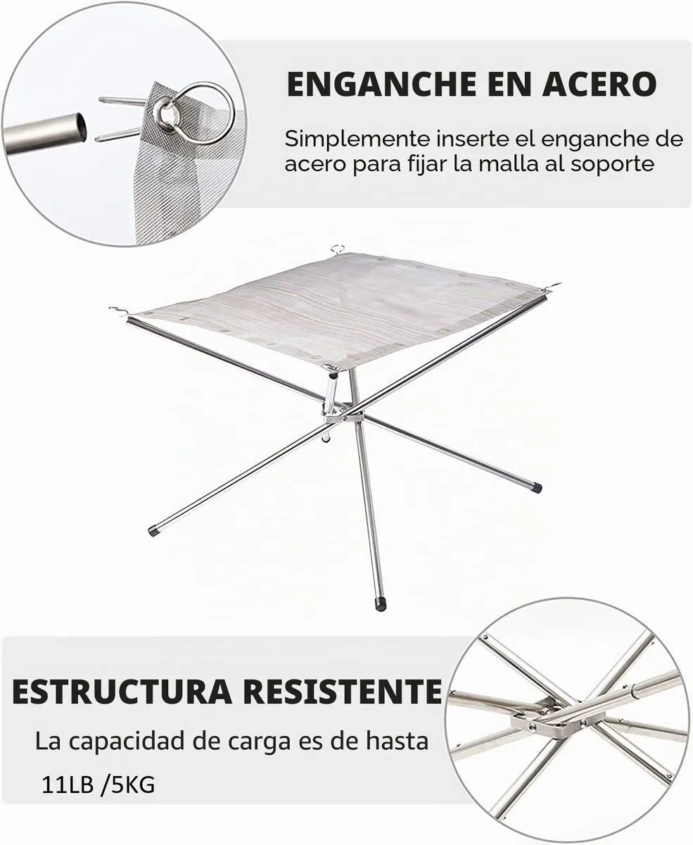 KAHEIGN Pozo de Fuego Portátil Libre, 42CM Plegable Malla de Acero Inoxidable Chimenea de Pozo de Fuego Barbacoa Cuenco de Fuego para Camping Picnic Hoguera - con Guantes Resistentes Calor y Bolsa