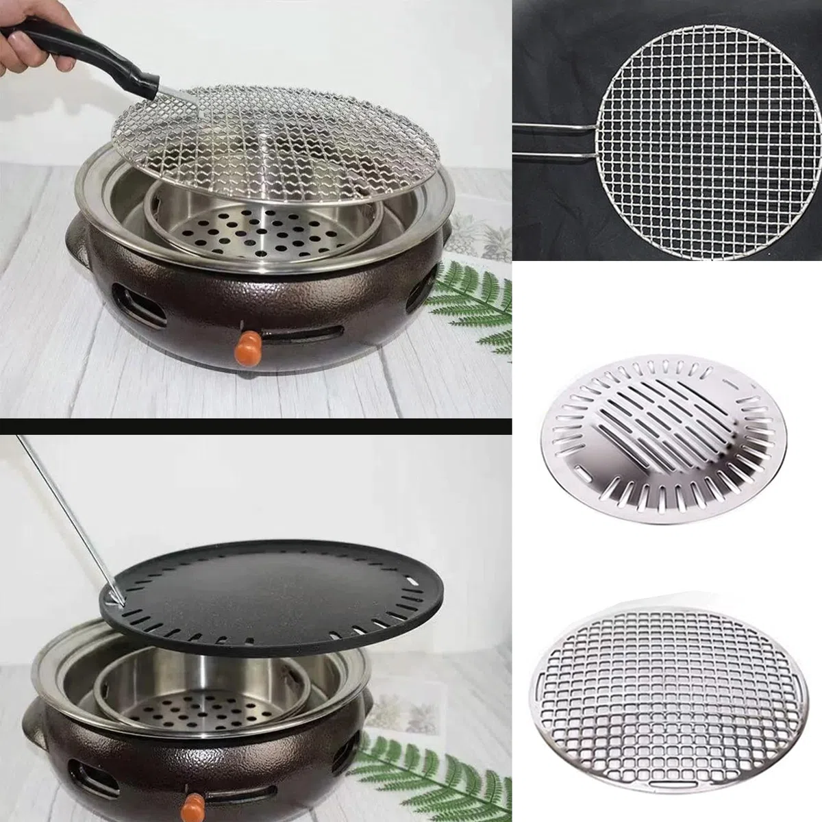 Elevador de parrilla de acero inoxidable elevador de parrilla para parrillas de gas de carbón Juego de elevadors de parrillas portátil acero inoxidable elevadors rejilla para barbacoa (C)