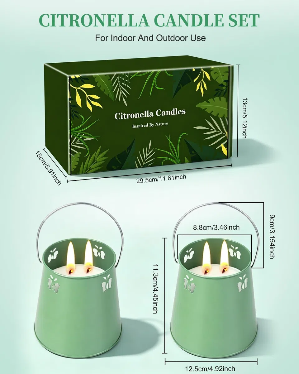 Velas Citronela Exterior, 300 Horas Vela de Citronela, Velas Perfumadas de Citronella Set 2 Unidades, Velas de Citronella 100% Soja Natural, Larga Velas de Regalo para acampar, jardín,picnic,patio