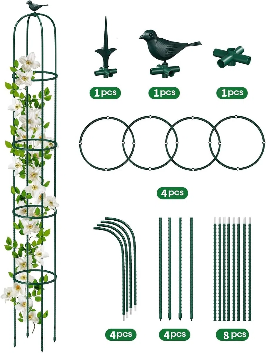LATERN 1 Pieza Enrejado de Obelisco de Jardín para Plantas Trepadoras, 180CM Altura Soporte Metálico para Plantas con Revestimiento Antioxidante para Macetas Plantas Rosas Tomates Flores Uvas (Verde)