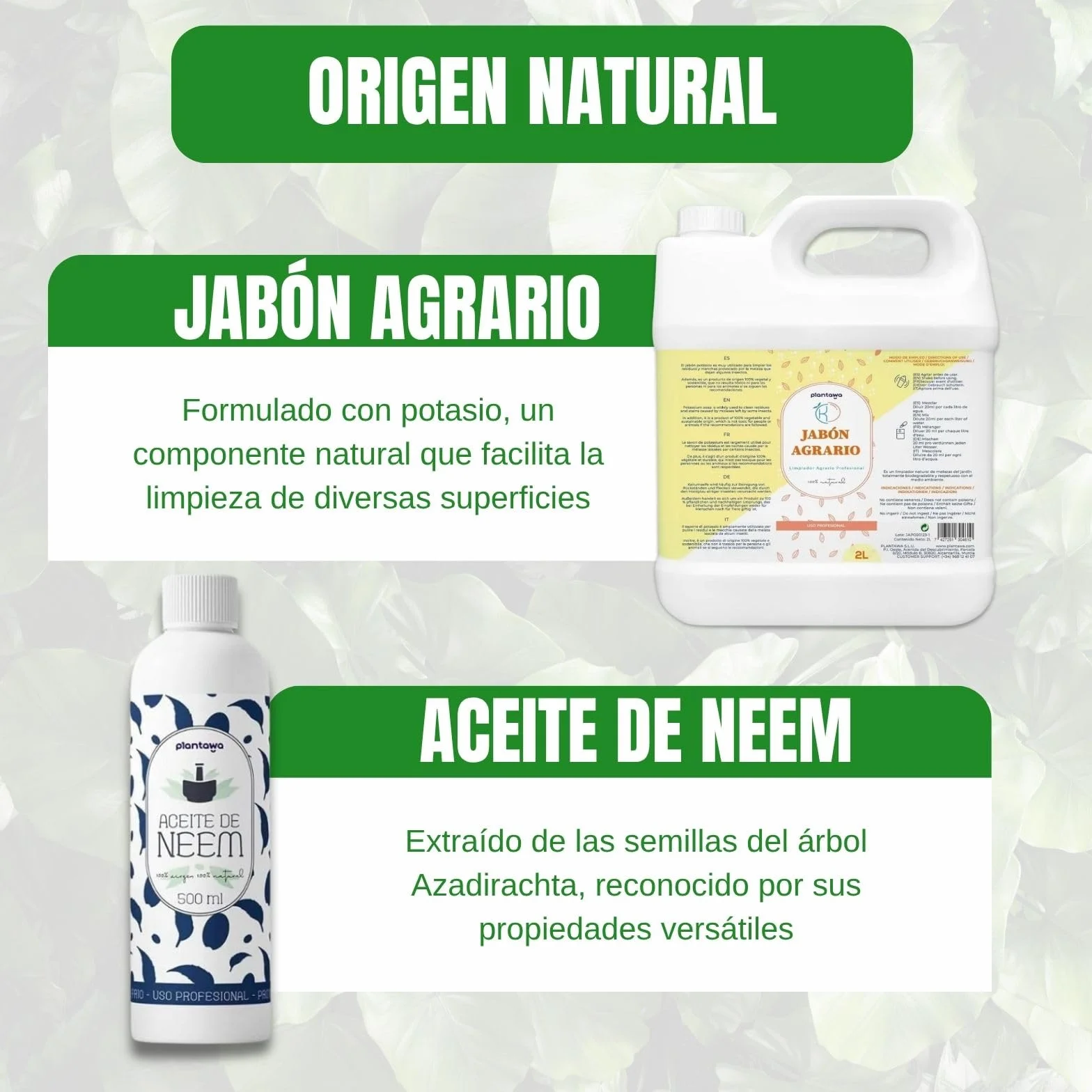 PLANTAWA Pack Jabón Potásico 2L + Aceite de Neem 500ml | Solución Multiusos | Fácil Aplicación y Máxima Eficacia | Versátil | Uso en Interior y Exterior | Productos de origen natural
