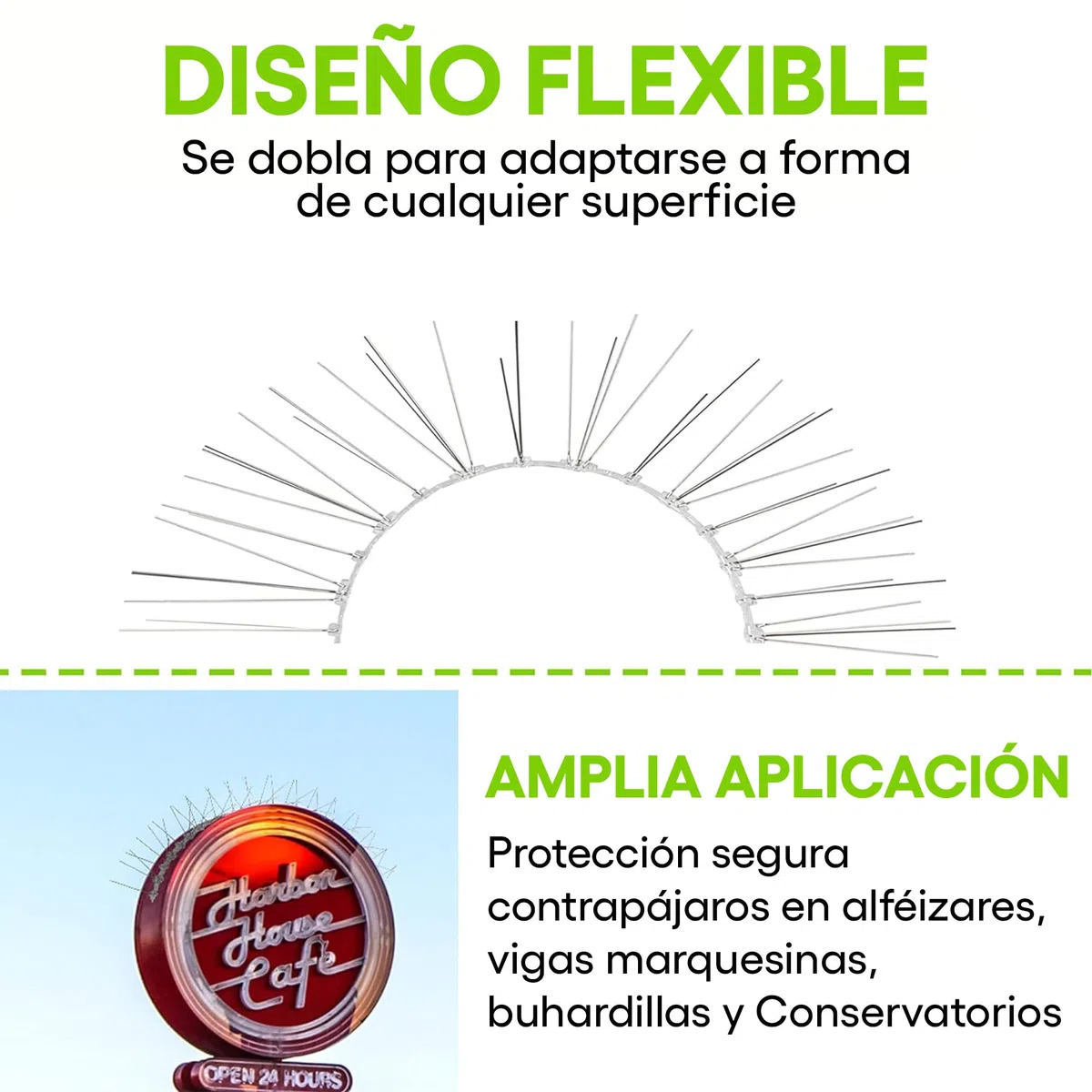 Pinchos ANTIPALOMAS - Púas de Acero Inoxidable para pájaros - Disuasivo Duradero para Palomas: excelente Elemento disuasorio para pájaros, Cuervos y pájaros carpinteros - Cubre 10 pies / 3 Metros