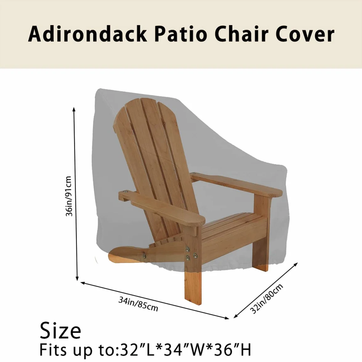 Funda Silla Adirondack 91x85x80cm 210D Oxford Tela Funda Silla Exterior Impermeable para Adirondack Chair Antipolvo Anti-UV Funda para Sillón de Jardin Funda para Sillas de Terraza