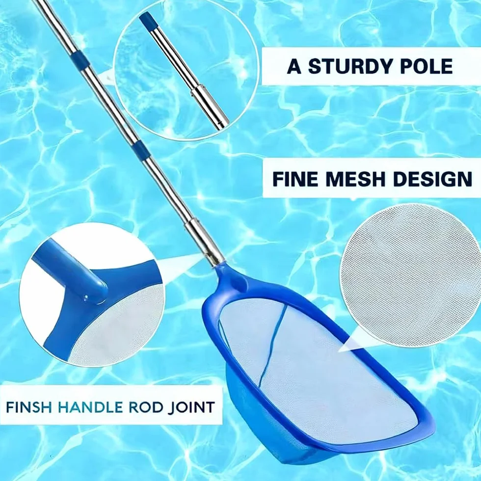 Red de Piscina con Barra telescópica, Cepillo para Piscina, Red Fina para estanques, Red de Hojas, Juego de Limpieza para SPA, Estanque, Jacuzzi