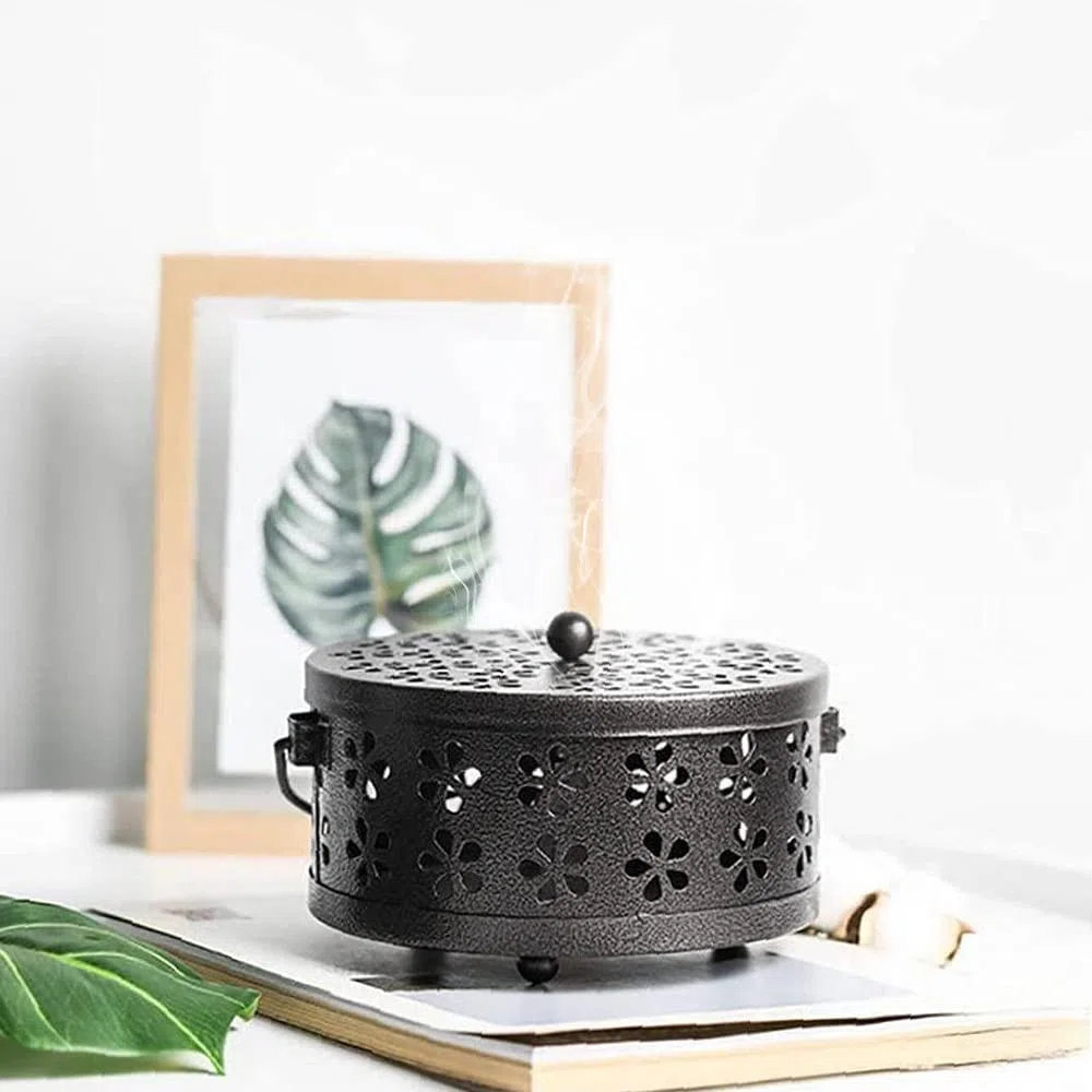 Porta Incienso Antimosquitos,Portable Mosquito Coil Holder,Mosquito Coil Holder,Porta Incienso Espiral,Quemador Incienso Caja,Soporte Incienso Metal (Schwarz)