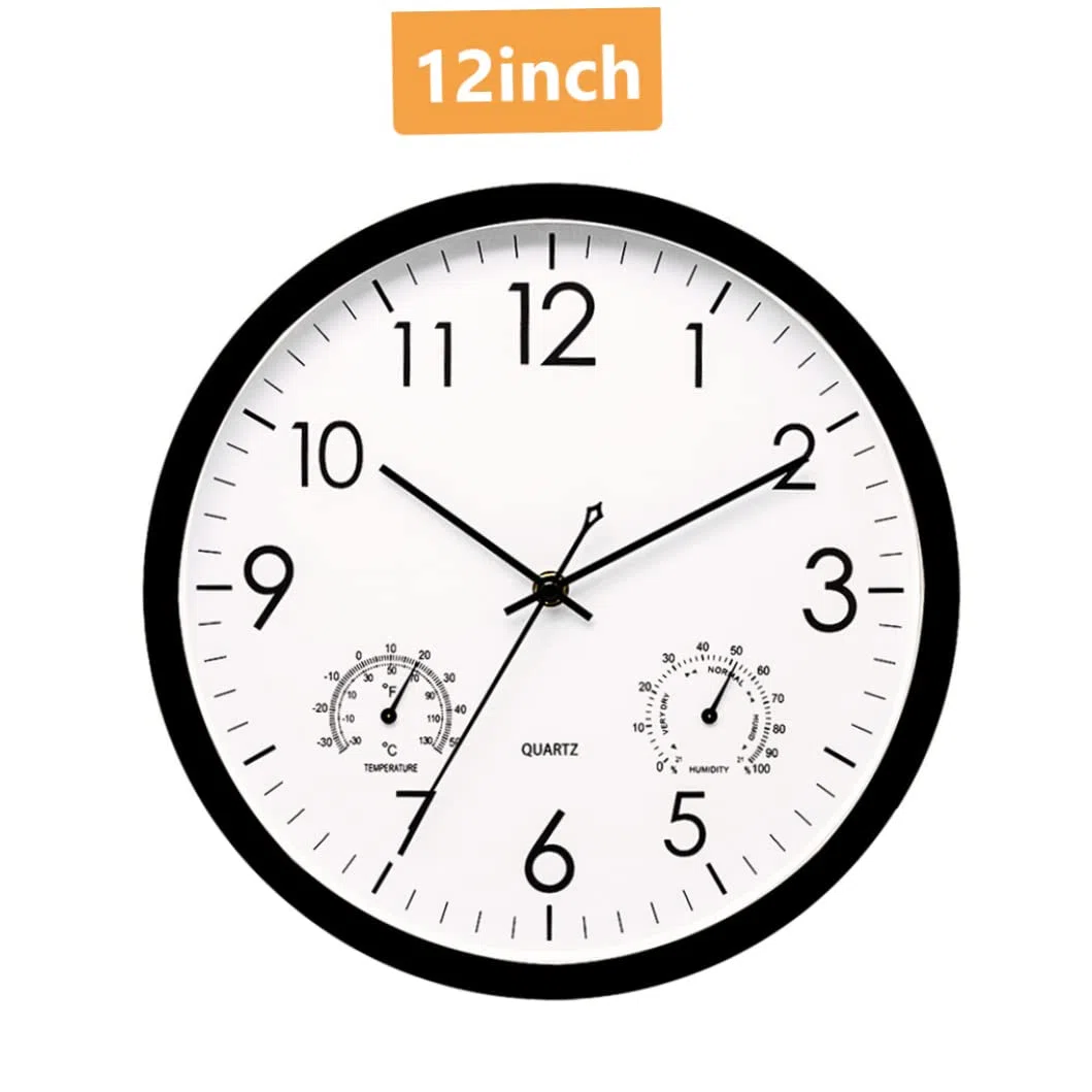 1PC Garden Clock Outdoor Waterproof Clock with Thermometer Hygrometer 12 Inch Retro Metal Wall Clock for Patio Pool Yard Black