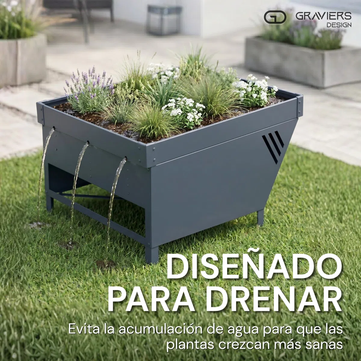 Graviers Garaje para robot cortacésped con jardinera, antracita RAL 7016, techo para robot de césped, protección solar y protección contra la lluvia, acero 60 x 70 x 39,6 cm