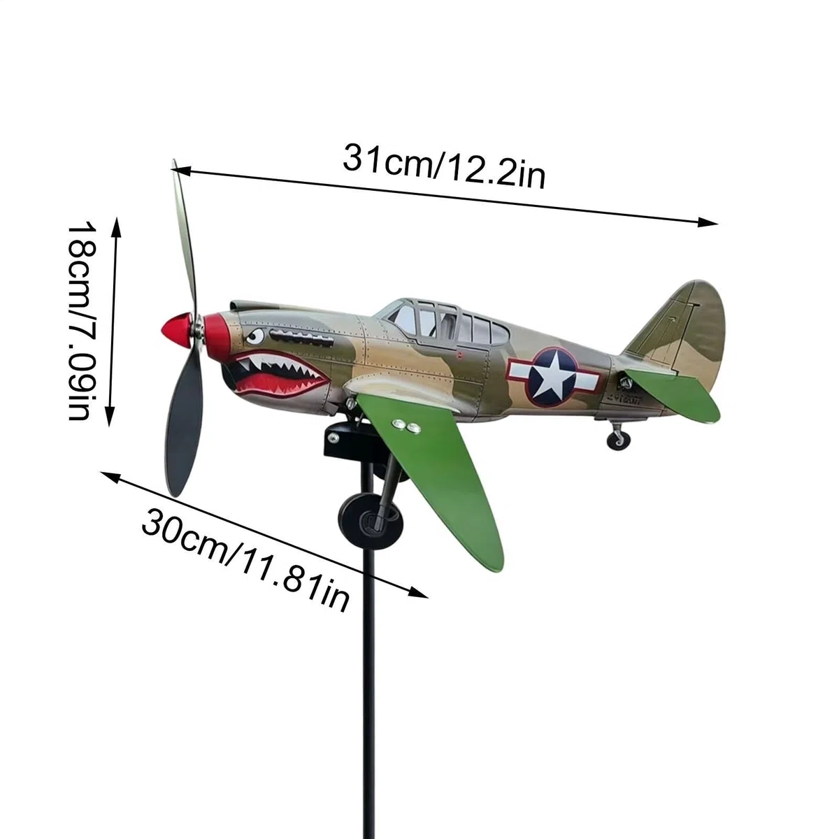 Spinner de Viento avión Guerra boces tiburón | Veleta de avión Metal | Hilanderos Viento hélice boces tiburón jardín | Molino de vienta Aeroplano estaca Arte Movimiento decoración al Aire Libre