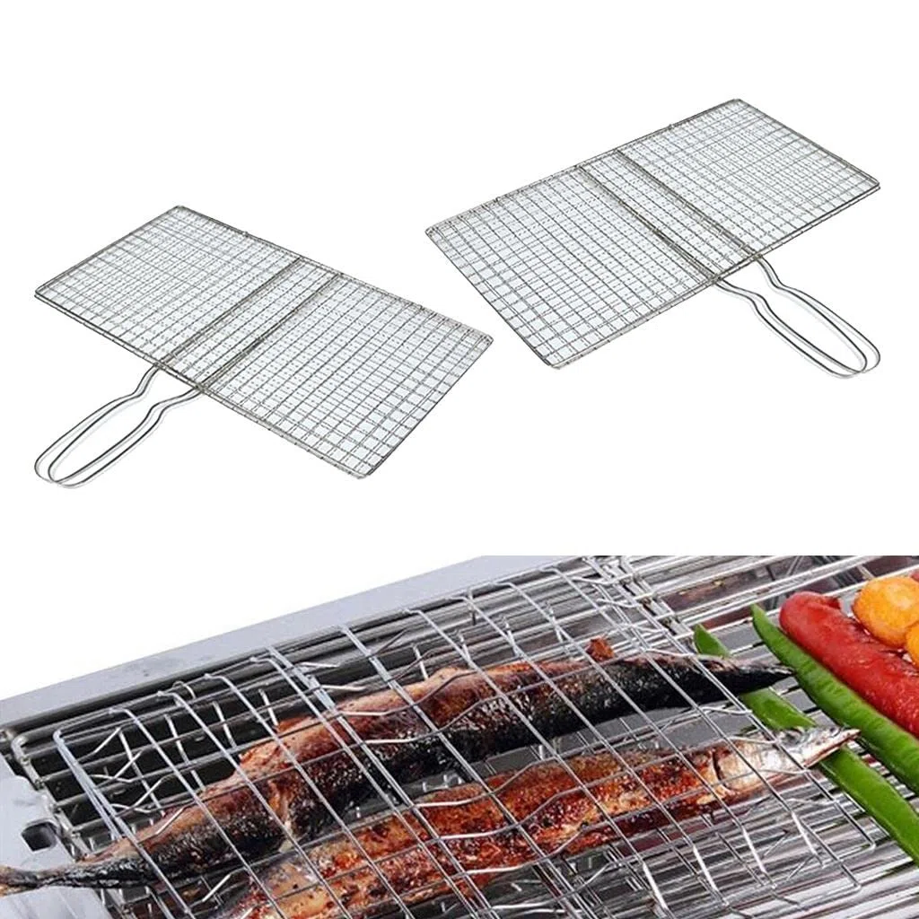 KESOTO Barbacoa Portátil de Acero Inoxidable para Barbacoa, Cesta para Asar, Red para Cocinar Pescado/Carne, 19 x 35 cm