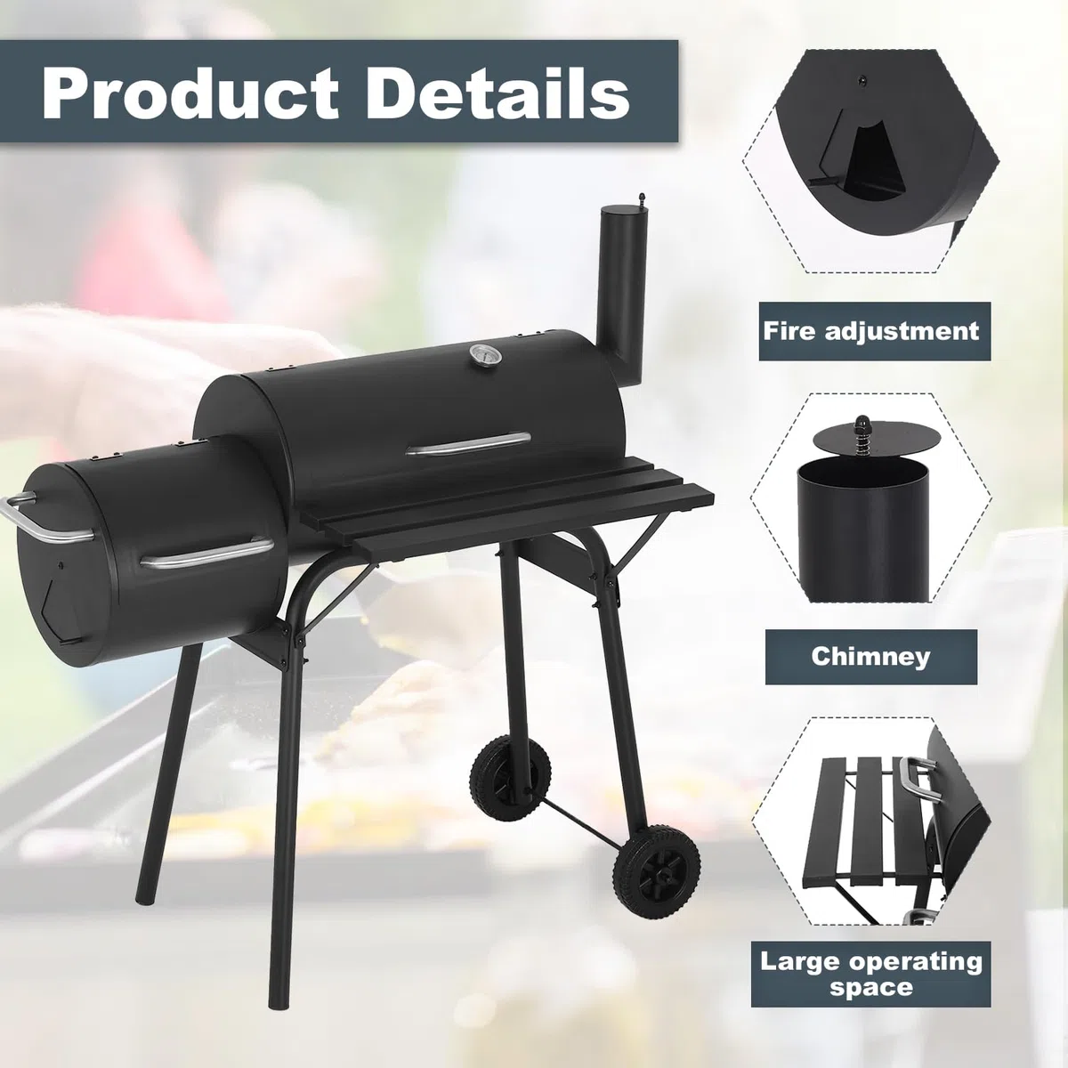 FDW Parrilla de carbón de 43 pulgadas para exteriores, parrilla de barbacoa para varias personas con diseño de malla de doble parrilla, parrilla ahumadora para camping, patio trasero al aire libre,