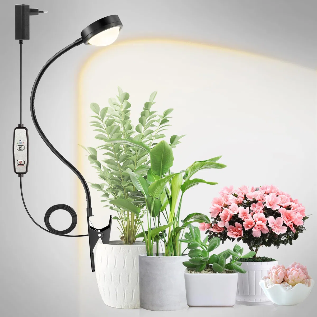 Lámpara de Plantas con Lente Óptica Luz de Crecimiento con 6/12/18H Temporizador Lámpara de Cultivo de Espectro Completo 4000K Luz para Plantas con Clip Grow Light para Plantas Pequeñas