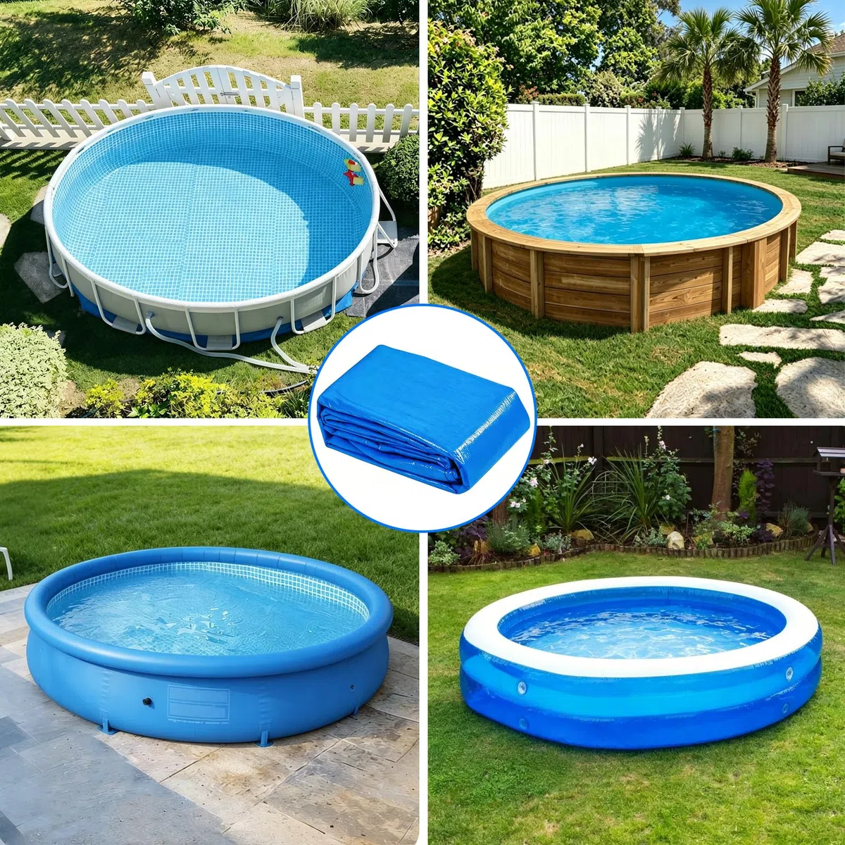 Cobertor Piscina Redonda, Cubierta de Piscina Redonda, Lona Cubre Piscina per Verano y Invierno, Fundas para Piscinas Plegable, Funda Piscina, UV-Resistente, Resistente al Agua al Polvo