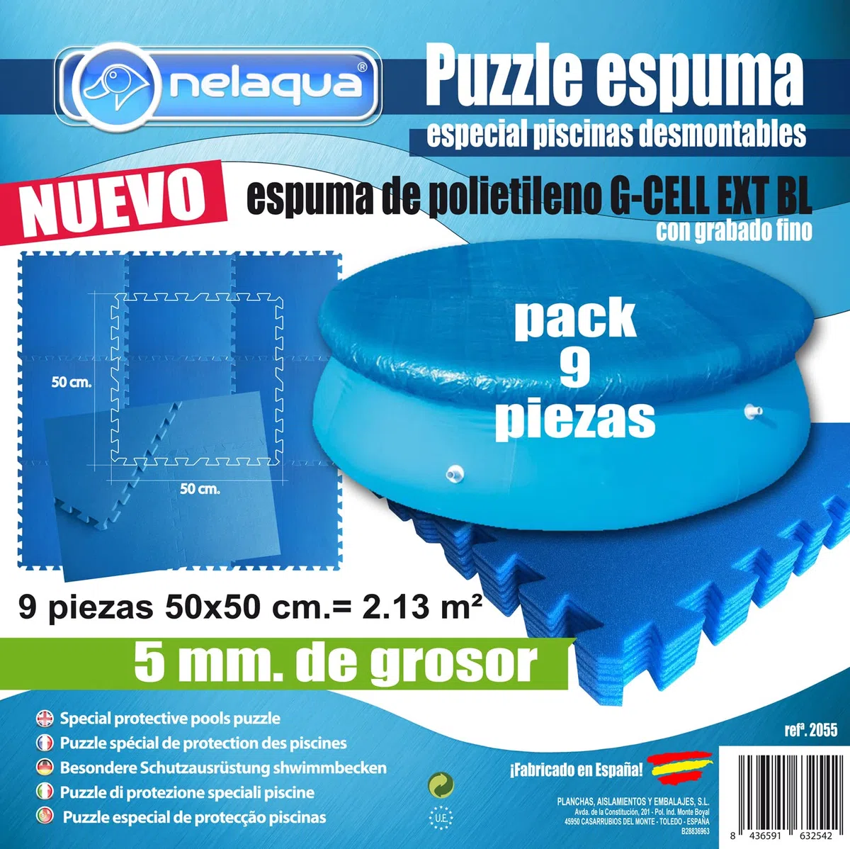 Protector de Suelo para Piscina, 9 Piezas de 500x500x5mm. Azul