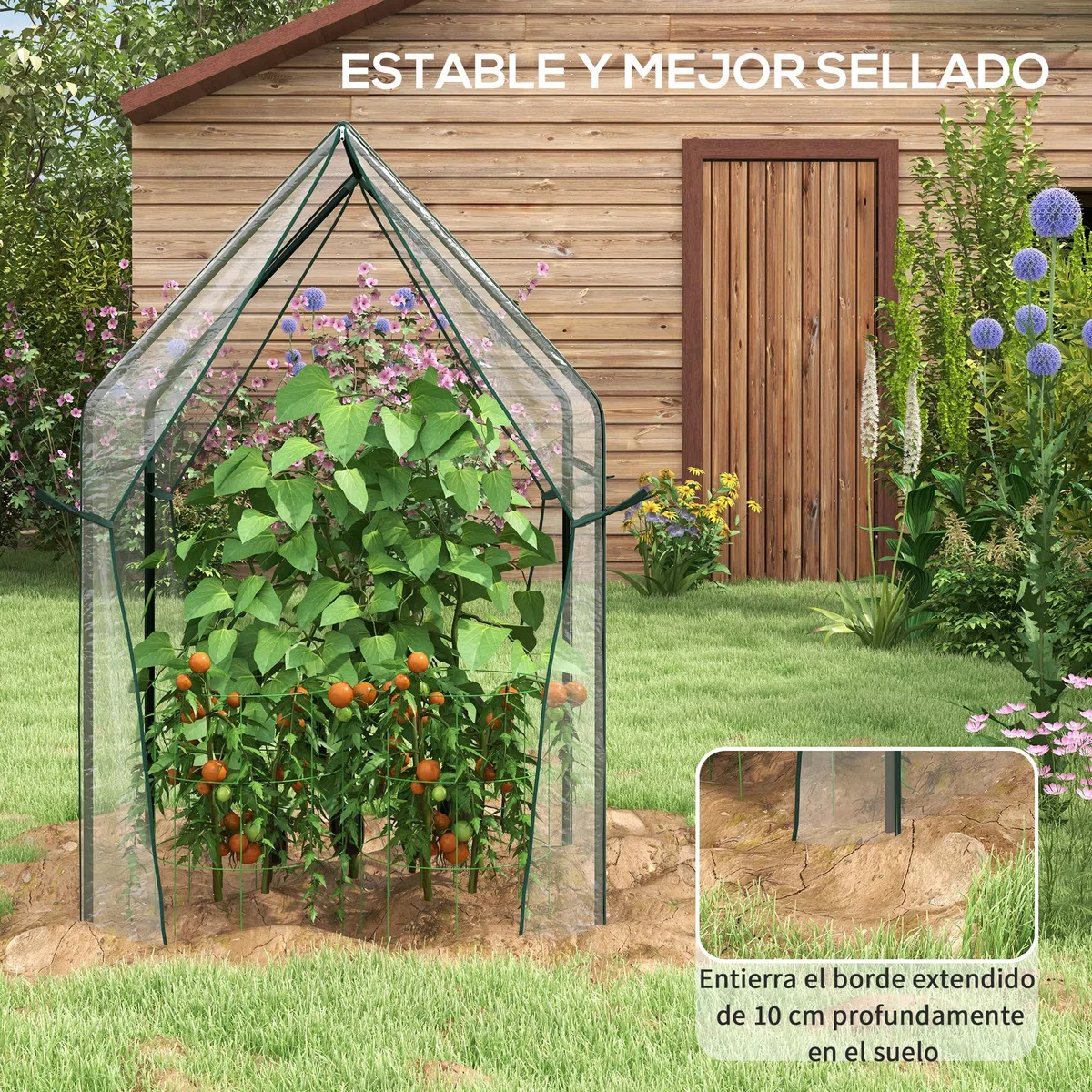 Outsunny Invernadero de Jardín Invernadero de Terraza con 2 Puertas con Cremallera Anti-UV Cubierta de PVC para Cultivo de Plantas Flores Verduras 90x90x145 cm Transparente