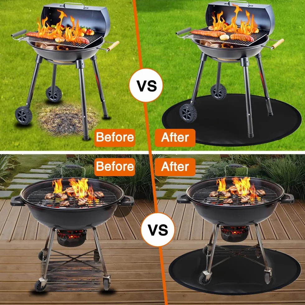 Golgner Base ignífuga de 100 cm, redonda, ignífuga, alfombra ignífuga, alfombra para barbacoa, alfombra para chimenea, fibra de vidrio, lámina de aluminio, para césped, suelo, terraza, camping, etc