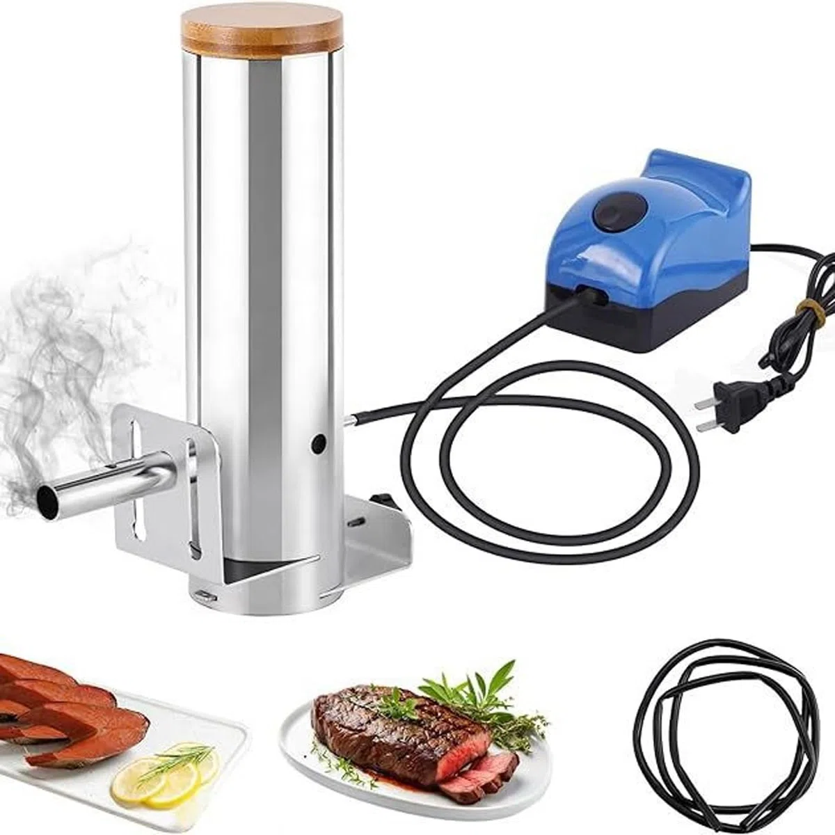 Ahumador de Pellets, Generador de Humo en Acero Inoxidable para Humo Caliente/Frío, Barbacoa Eléctrica Portátil, Volumen de Humo Ajustable, para Carnes Ahumadas