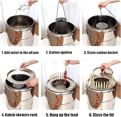Parrilla portátil para ahumar a carbón, diseño de barril vertical para barbacoa sin humo, perfecta para acampar al aire libre y uso en interiores