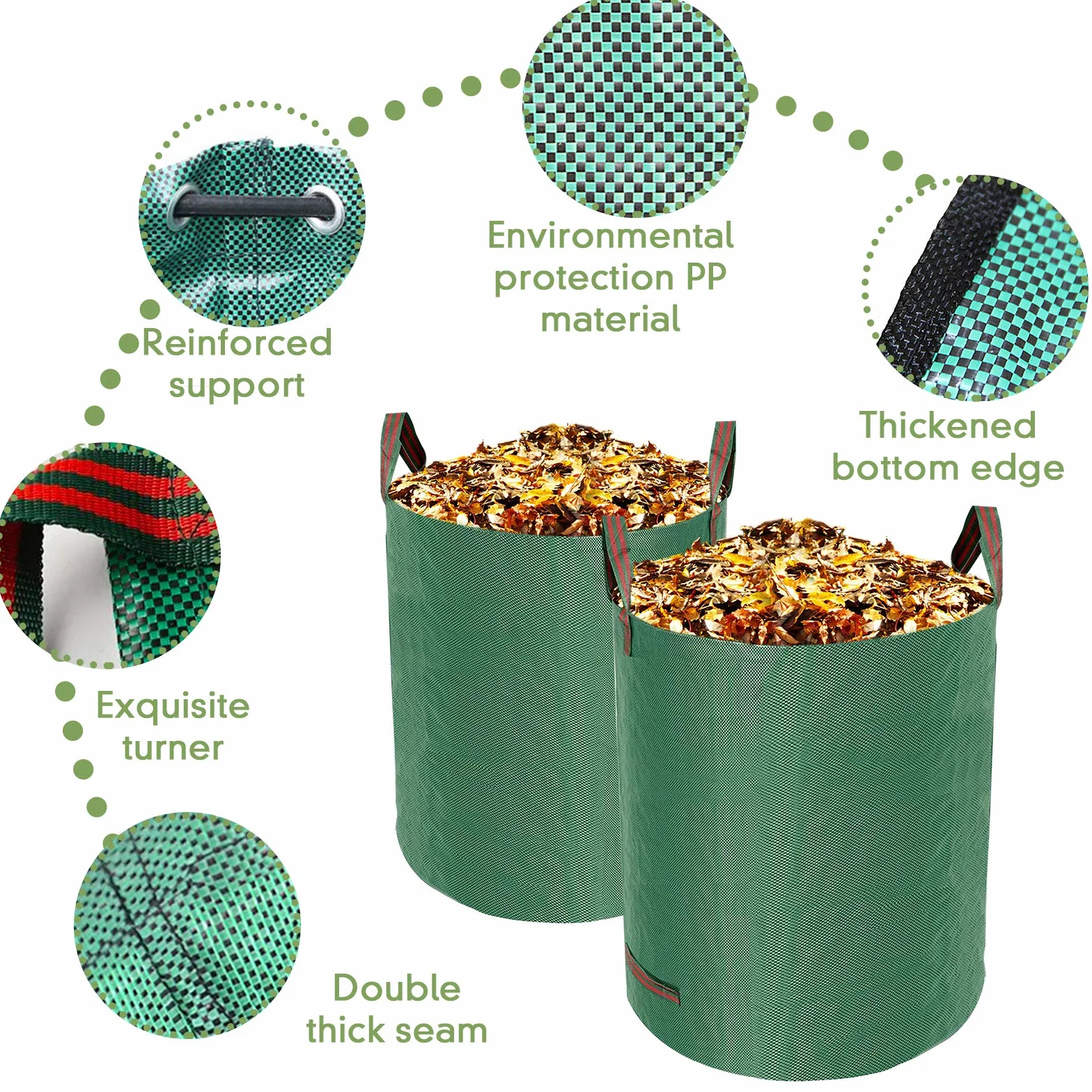 4 Bolsas de Basura de jardín de 272 L, Tejido de Polipropileno (PP) Robusto, Gran Capacidad, Plegable Resistente a la Corrosión