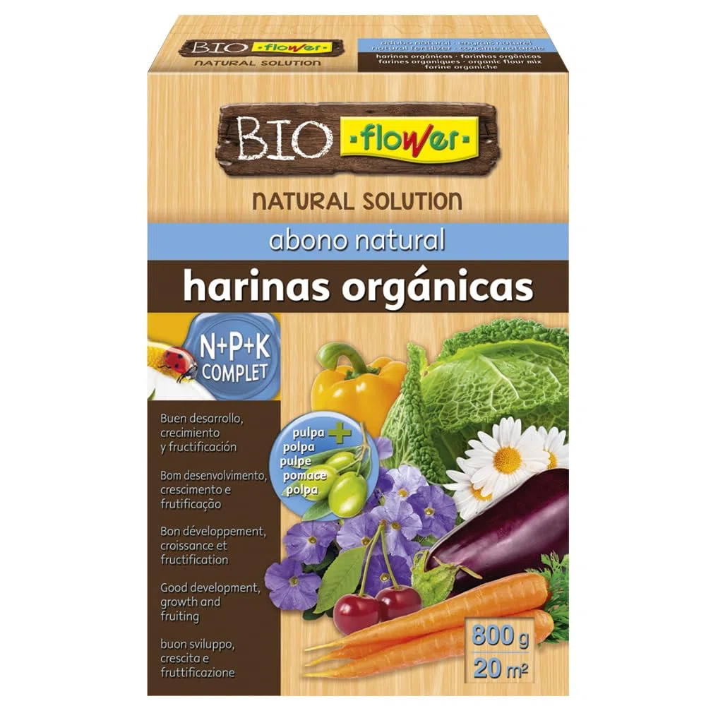 Flower - Harinas Orgánicas 800 gr | Abono Natural | Mejora Desarrollo, Crecimiento y Fructificación | Produce Más Pulpa, No aplica, 16x5.5x23.5 cm, Abono Sólido
