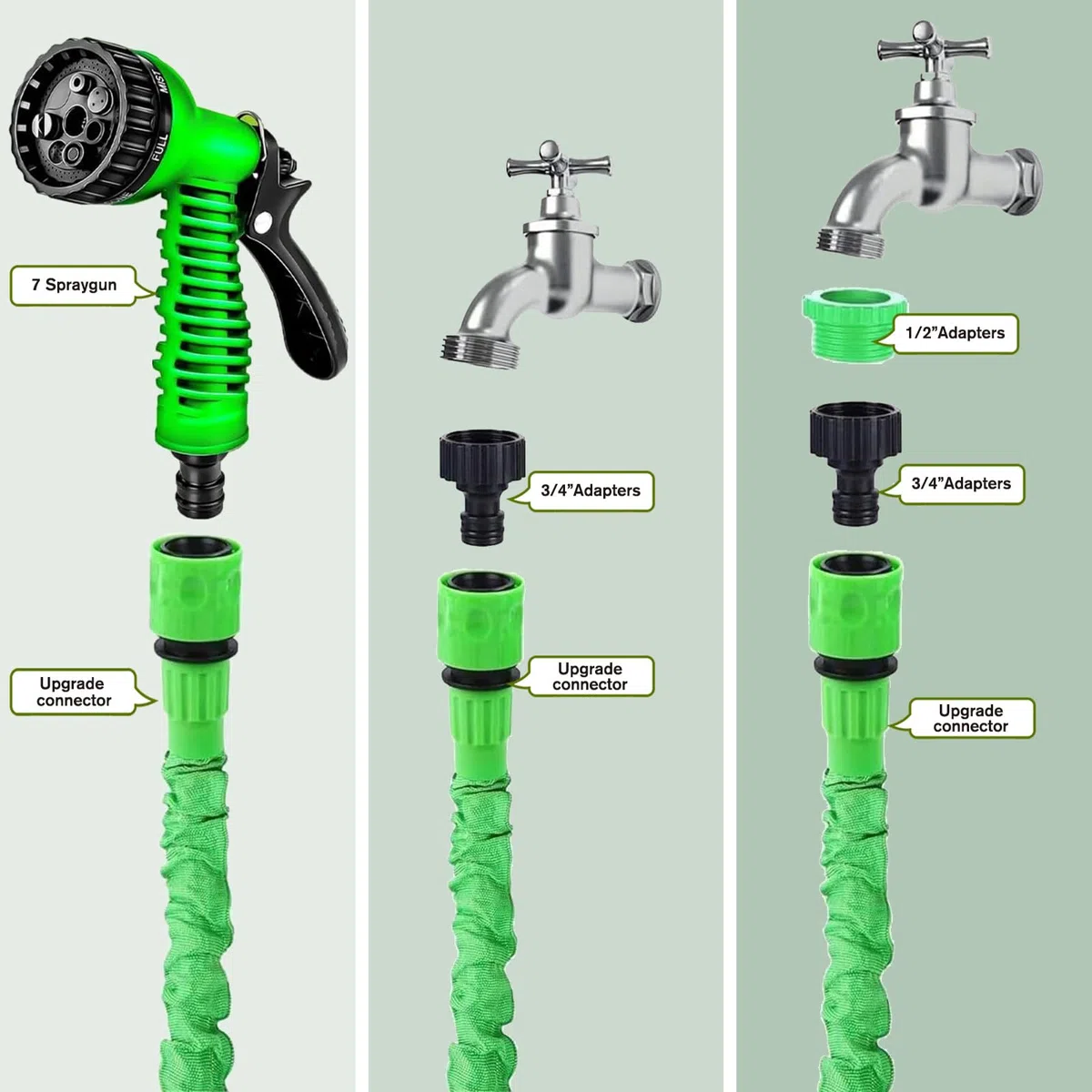Manguera Extensible 7.5 Metros, Manguera Jardin Extensible con Pistola Rociadora de 7 Funciones, Manguera Jardín con Conectores de 3/4" y 1/2" Sin Enredos Ideal para Jardinería y Hogar