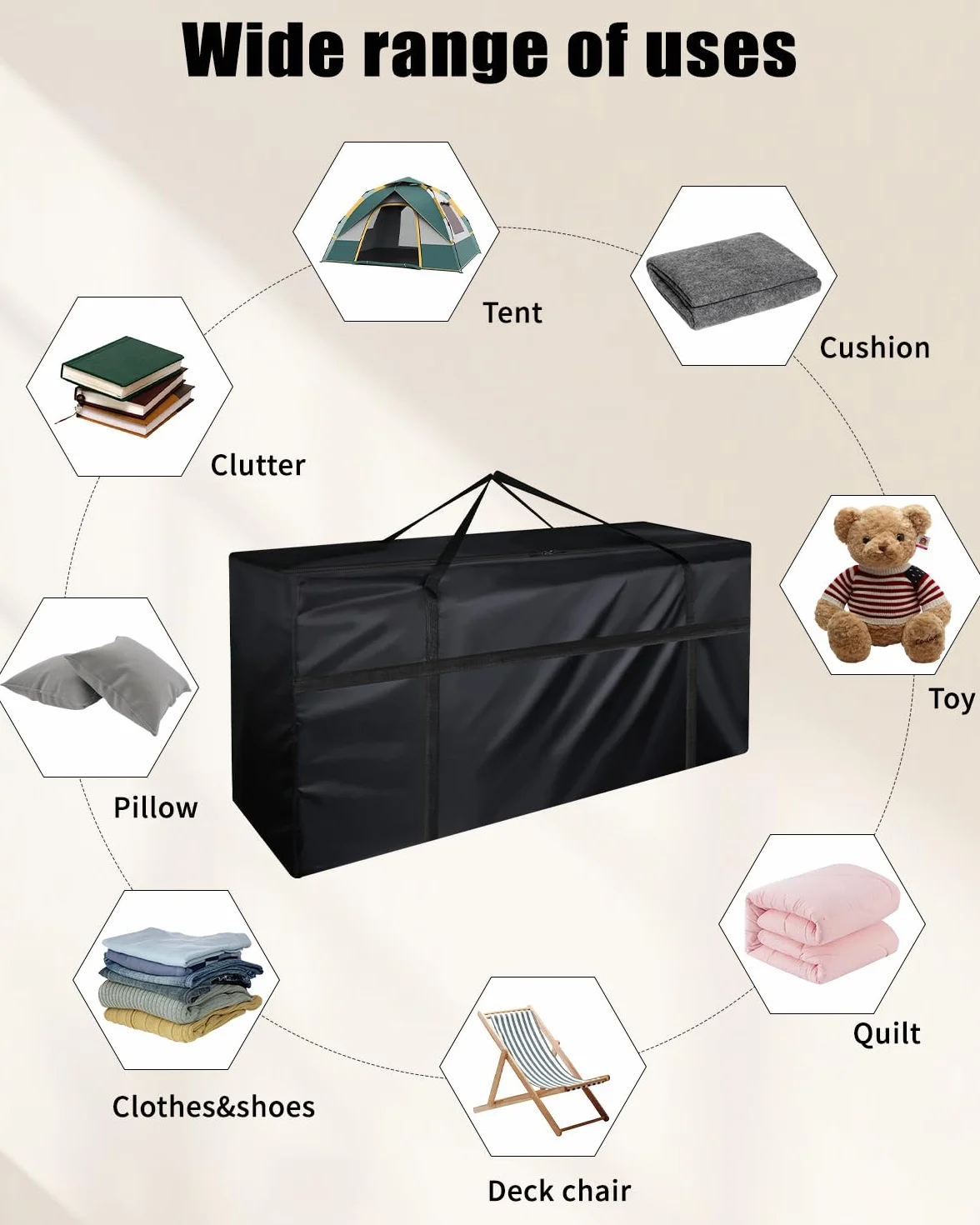 Funda Cojín para Muebles, Paquete de 2 estuche de Almacenamiento para Exteriores gran tamaño, Jardin Bolsa Impermeable con Asas para Muebles Ropa, Mantas(122x39x55cm,Negro)