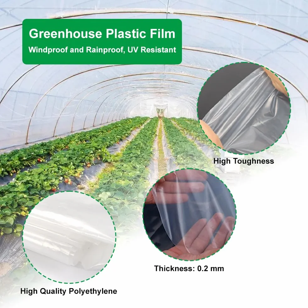 2 x 10m Lona Plastico para Invernadero,Espesar Polietileno de Efecto Plastico duro Transparente,Reutilizable Transparente Invernadero ,Resistente al Desgarro Plástico para Invernadero Huerto Jardín