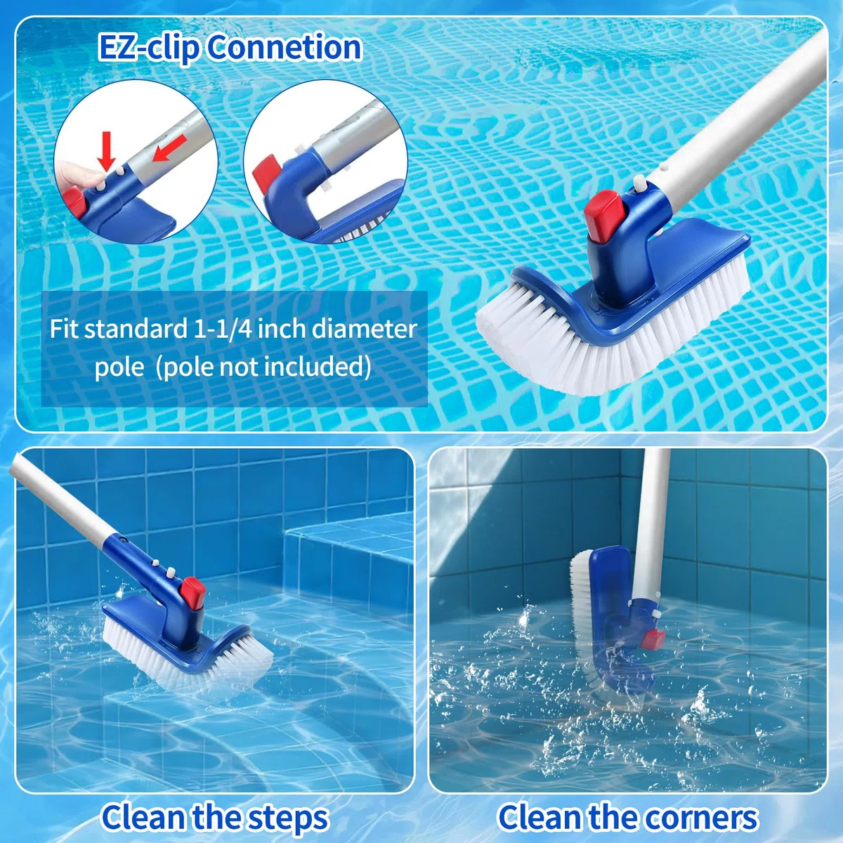 Cepillo Piscina Limpiafondos, Cabezal de Cepillo para Piscina, 180 Grados Giratorio Cepillo para Limpiar Fondo, Paredes y Azulejo, Cepillo de Limpieza de Piscina para Piscinas, Jacuzzi, SPA, Cocina