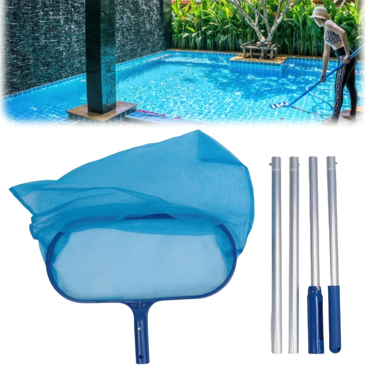 Red para Piscina Limpiar,190cm Recoge Hojas para Piscinas,Red de Piscina con Poste Telescópico,Recogehojas con Pértiga Telescópica,Red de Piscina,Red de Hojas,Malla Fina Piscina