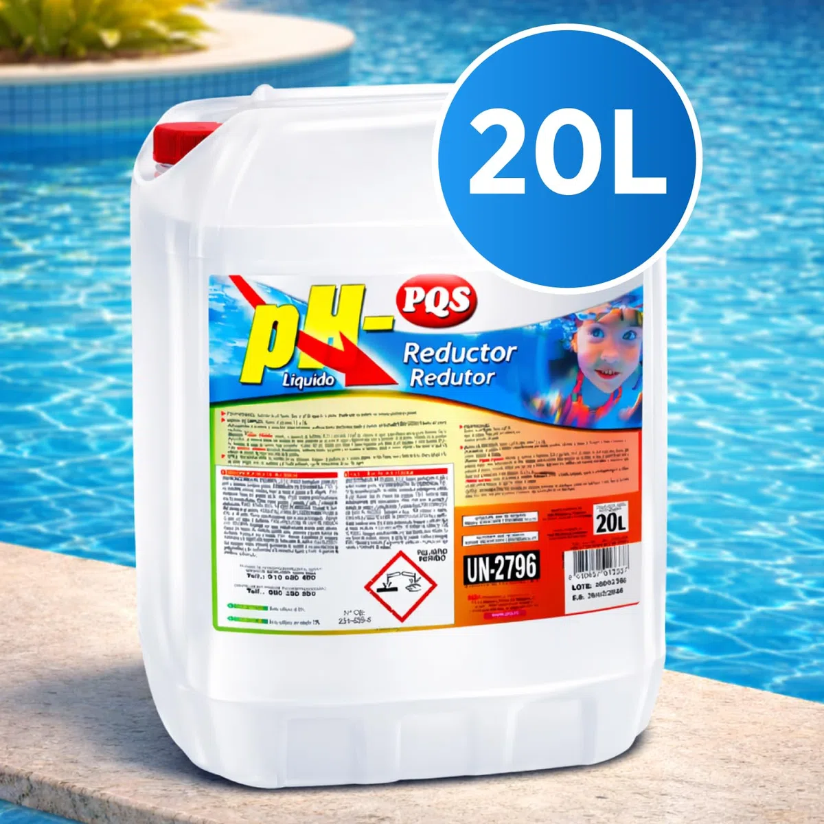 Minorador de pH Líquido 20L (25kg) – PH Minus para Piscinas y Clorador Salino – Reductor de pH Profesional con Ácido Sulfúrico 15% – Tratamiento Agua Piscina