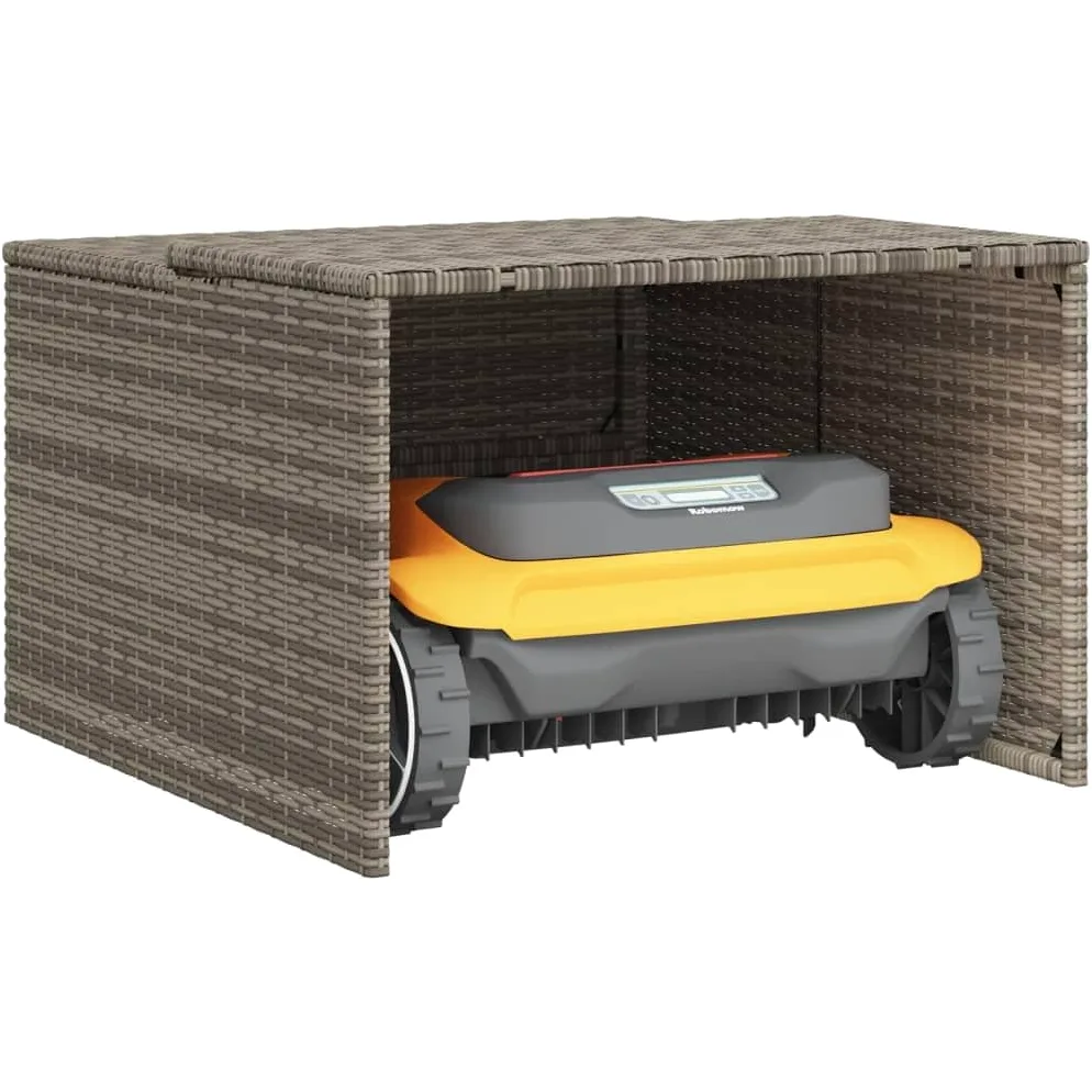 Gecheer Robot cortacésped Garaje Techo Carport Caseta Robot Cortacésped Toldo para Cortacésped Cochera para Robot Cortacésped 86x90x52/57 cm,Ratán sintético Gris