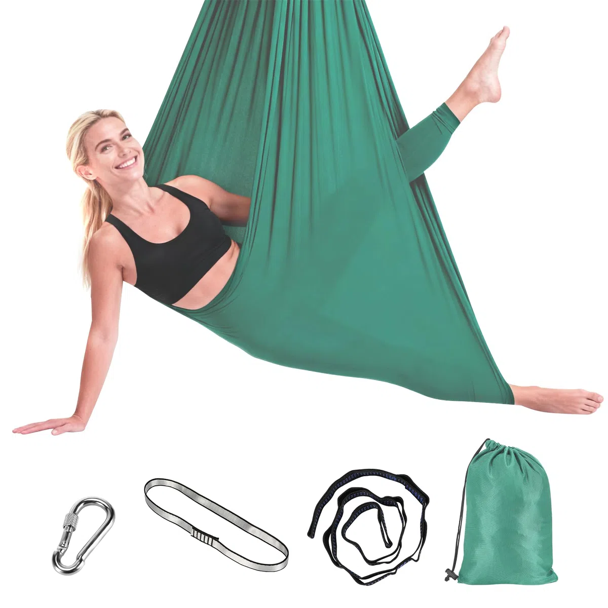 150 x 280 cm Hamaca con Accesorios de Instalación, Hamacas Colgantes Nailon Sin Costuras, Hamaca para Acampar, Viajar, Jardín, 200 kg, Capacidad de Carga (Verde)