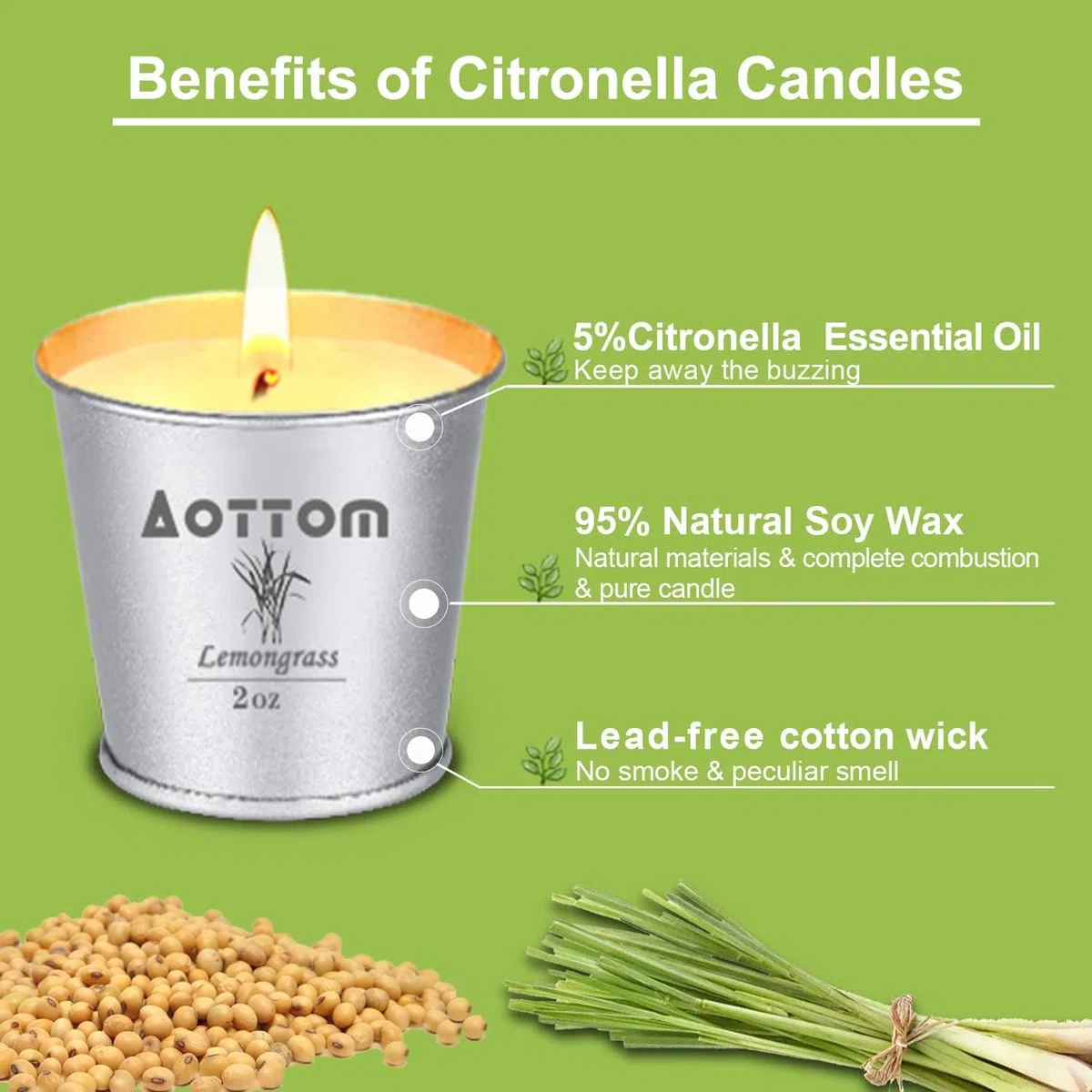 Vela Citronela Exterior, Aottom Juego de Velas de Citronella Jardín, 100% Natural Candle Cera de Soja, Verano Regalo Vela Aromaticas Perfumada con Citronella,per camping/hogar/picnic/fiestas, 9*2OZ