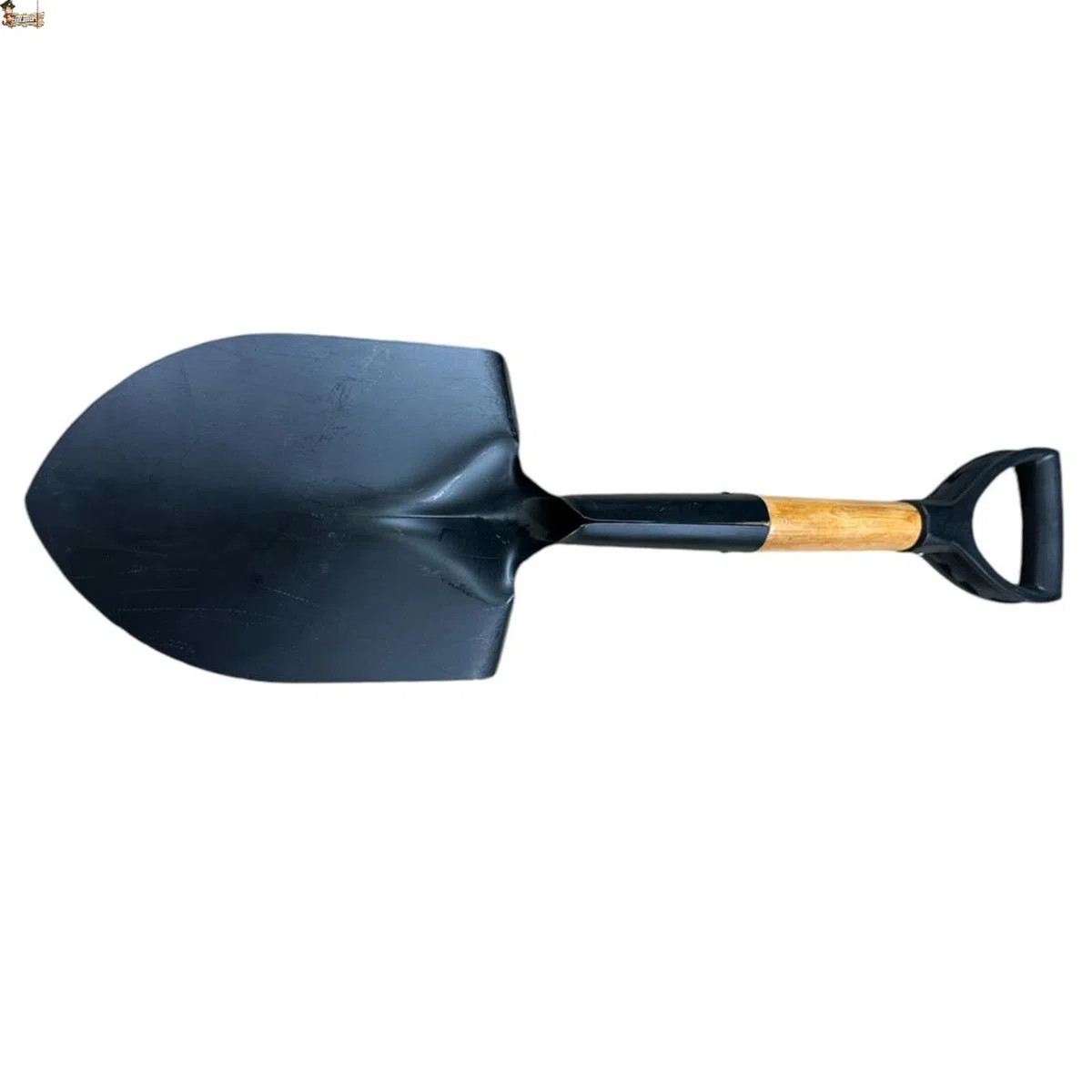 BricoLoco.com Pala pequeña y portátil para jardinería, Nieve, Obra pequeña, jardín. Pala Metal tratada térmicamente, Mango Madera, Agarre Antideslizante. 68x15,5 cms. para Llevar en el Coche