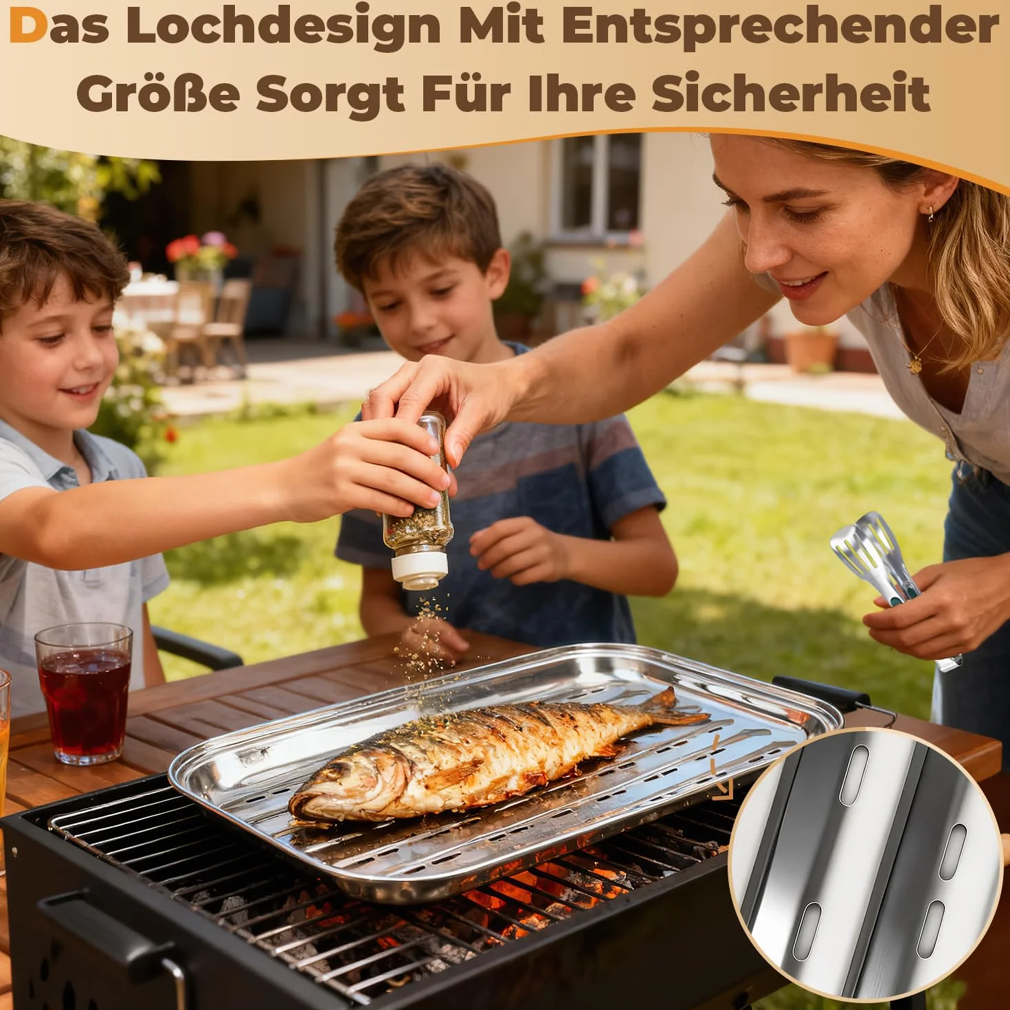 Bandejas para Barbacoa con Pinza 34,9x24,5x2,7 Juego de 3 Pcs Bandeja Barbacoa con Agujeros Reutilizable Bandejas Acero Inoxidable Plata Bandeja para Parrilla para Asar Verduras Carne y Pescado