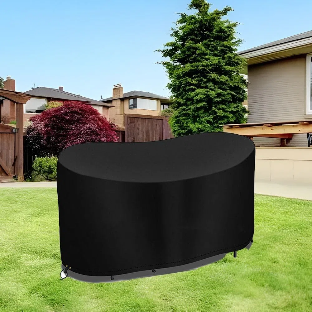 Funda ovalada para mesa de jardín, resistente al agua, resistente al viento, a prueba de polvo, anti-UV, con cordón ajustable (124 x 63 x 80 cm)