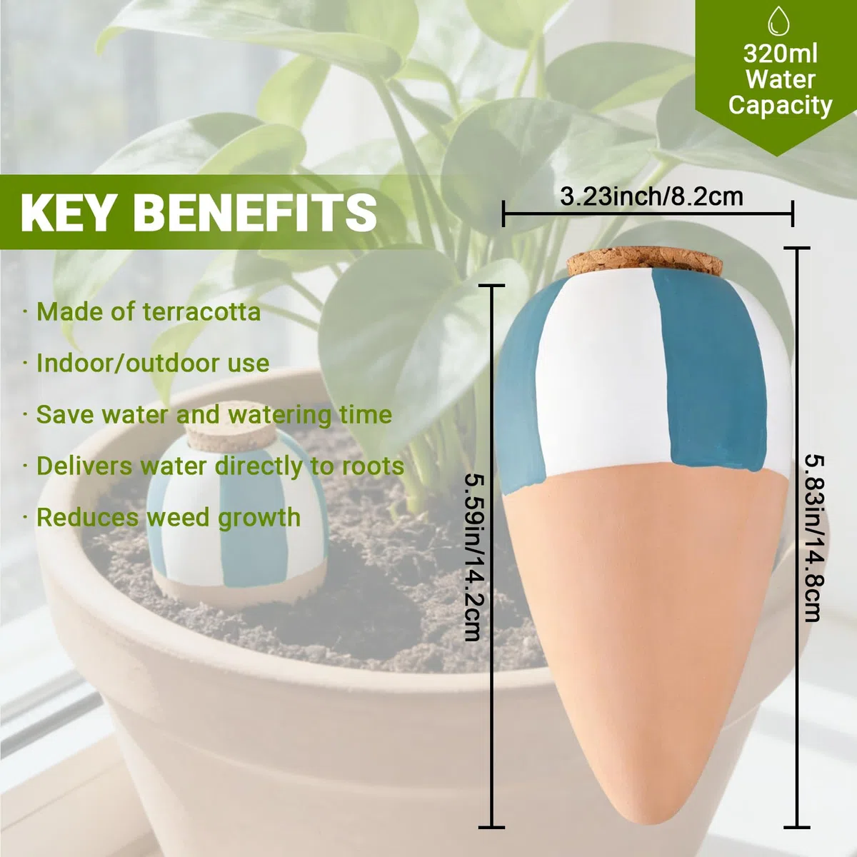 RoseFlower Bolas de Riego de Terracota, Riego de Arcilla, estacas de autorriego para Plantas, riego Plantas Vacaciones para Plantas de Interior y Exterior, hogar y Oficina