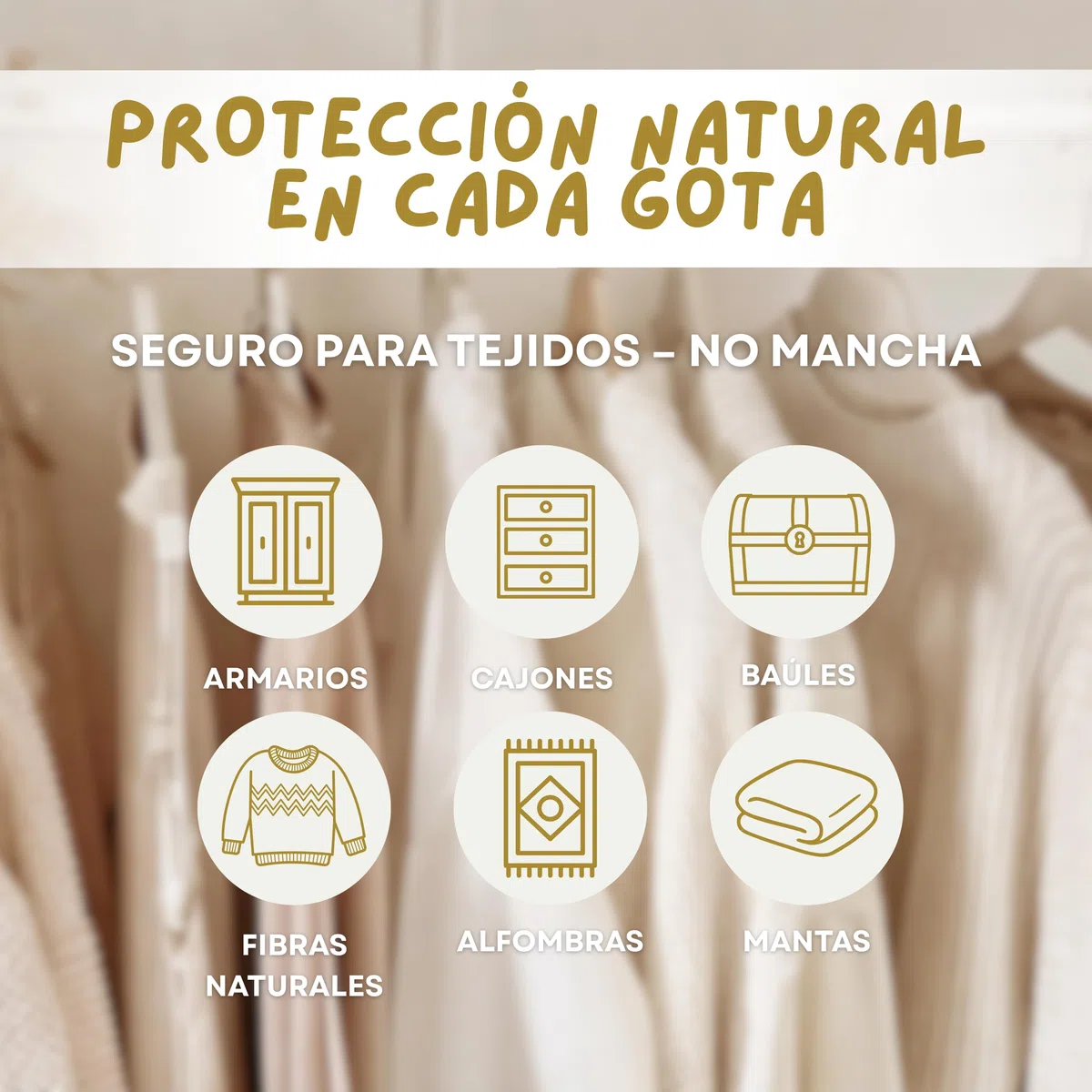 Protect | Spray Anti-Polillas para Ropa 500ml | Repelente Ideal para Armarios, Cajones y Fibras Naturales | con Aceites Naturales | x10 veces Más Concentrado | No Mancha
