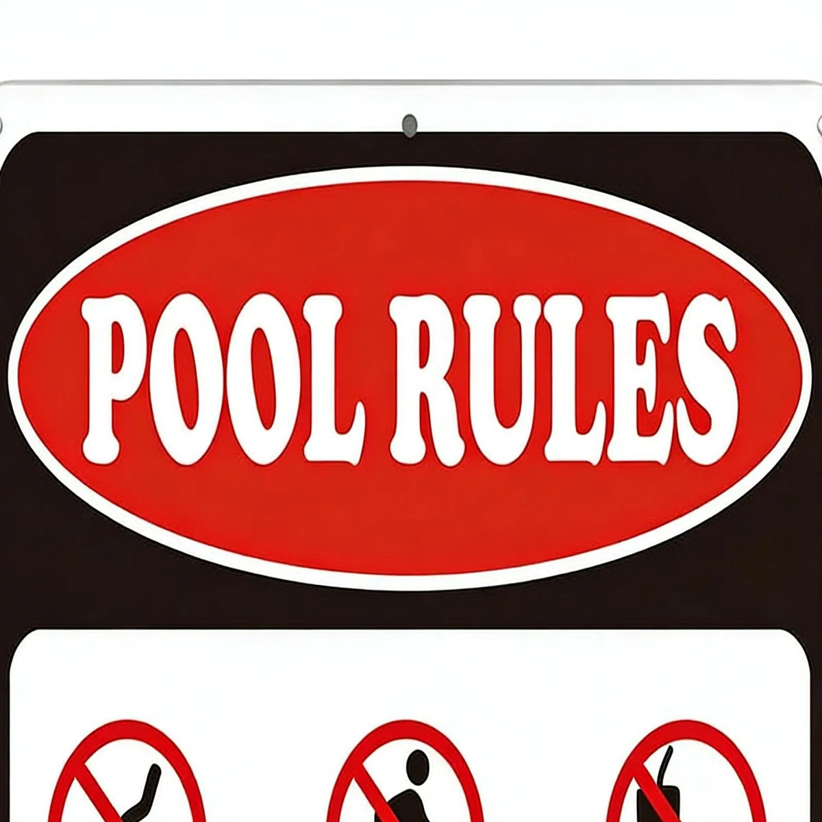 Letrero de reglas de piscina – Aluminio 30 x 20 cm | Señal de advertencia de metal resistente a la intemperie y a la decoloración | Nadar bajo su propio riesgo para decoración junto a la piscina