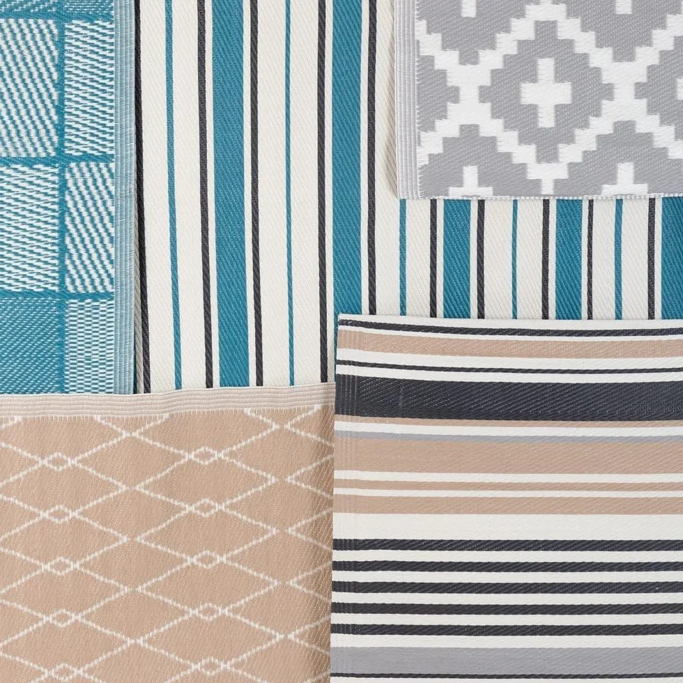 LOLAhome Alfombra jardín Rayas Chios sostenible de Polipropileno Trenzado Beige de 140x200 cm
