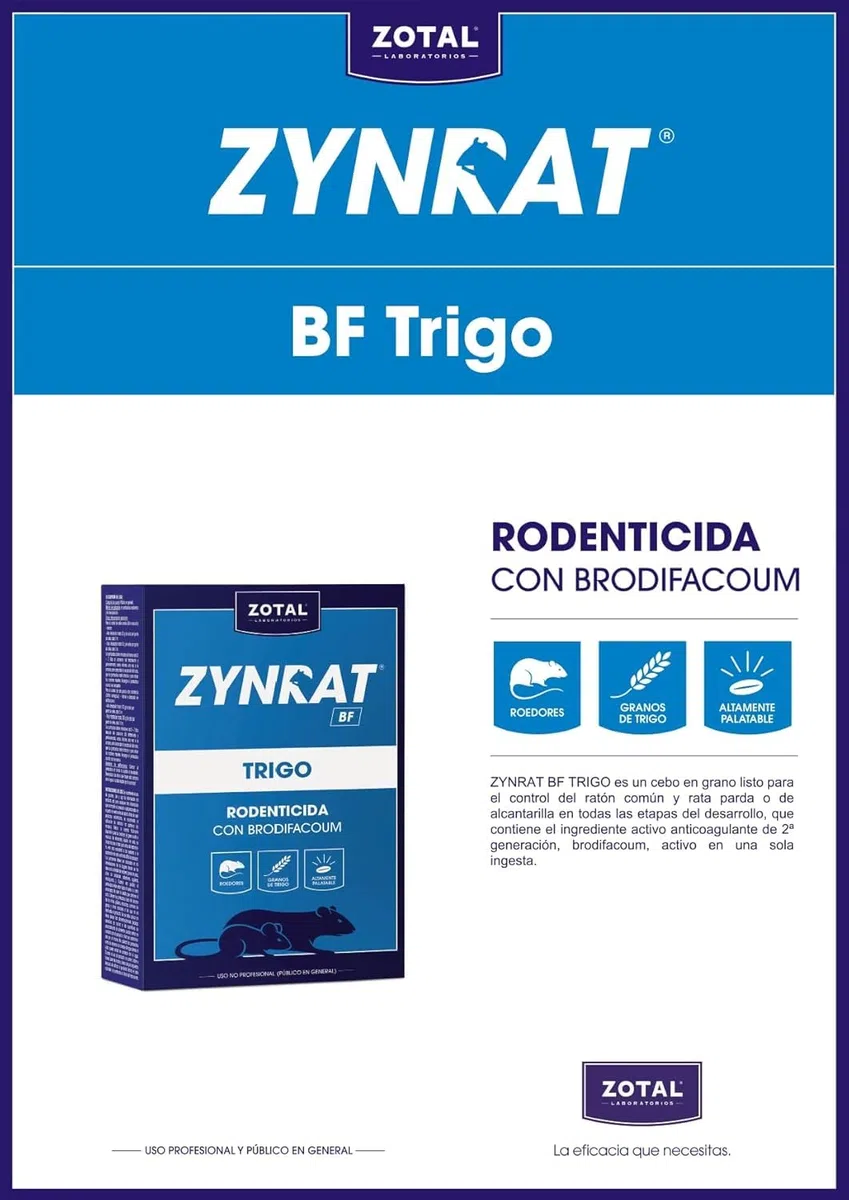 Zotal BF Trigo Veneno para Ratas Pack 3 Unidades – Cebo Anticoagulante con Brodifacoum para Eliminación Eficaz de Ratones y Ratas