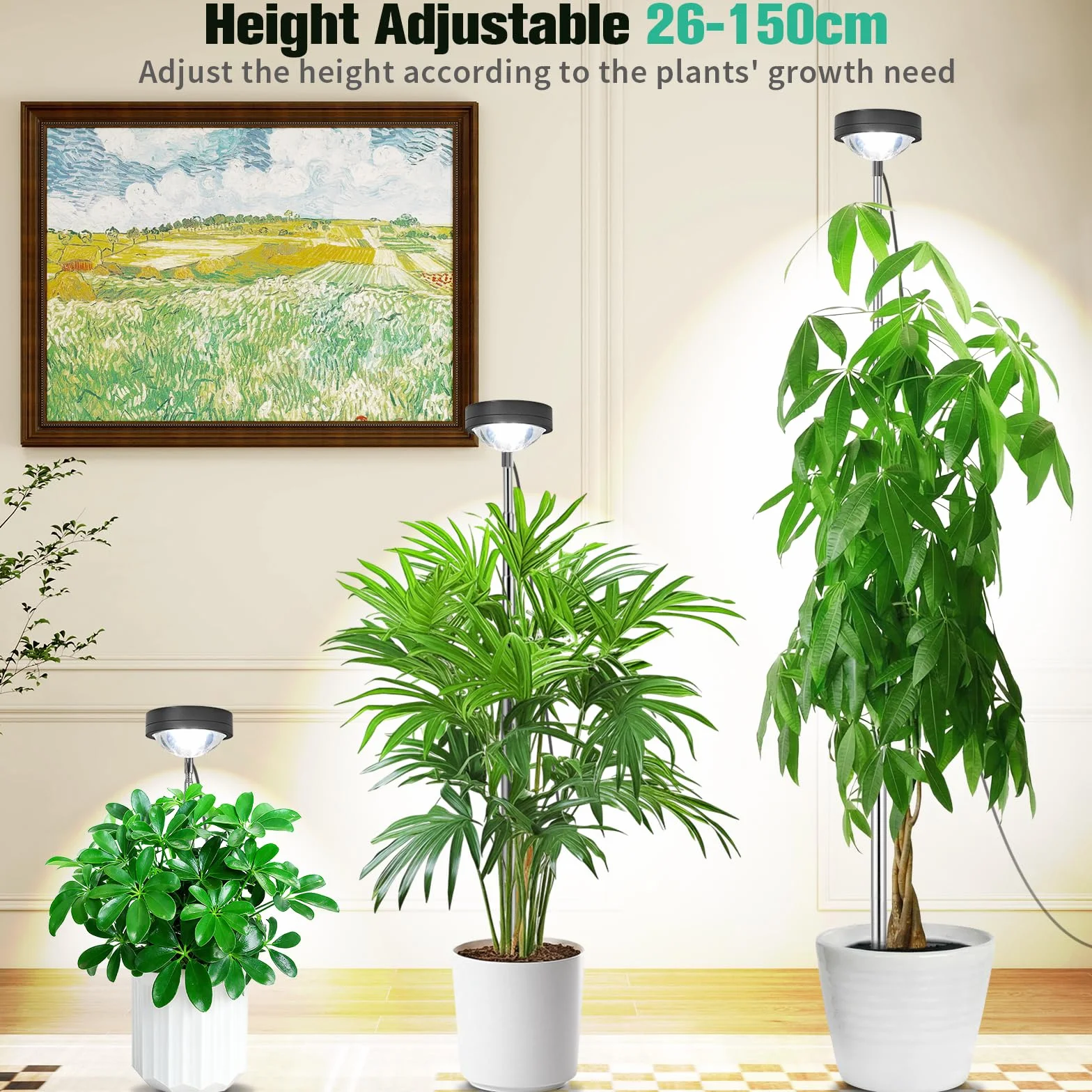 Idealife Lámpara de Cultivo LED de Espectro Completo con Lente Óptica, Alta PPFD con 10 Niveles de Brillo, Altura Regulable y Temporizador 3/9/12h, Lámpara Led de Crecimiento para Plantas de Interior