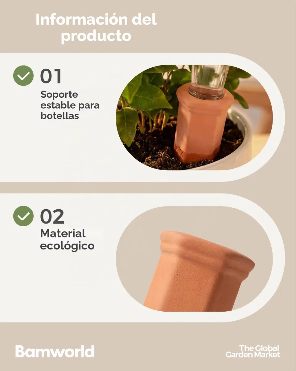 Bamworld Riego Automatico Macetas con Conos de Terracota 6 Unidades Autorriego para Macetas Sistema de Riego Plantas Vacaciones Interior Exterior Balcon Jardin Terraza