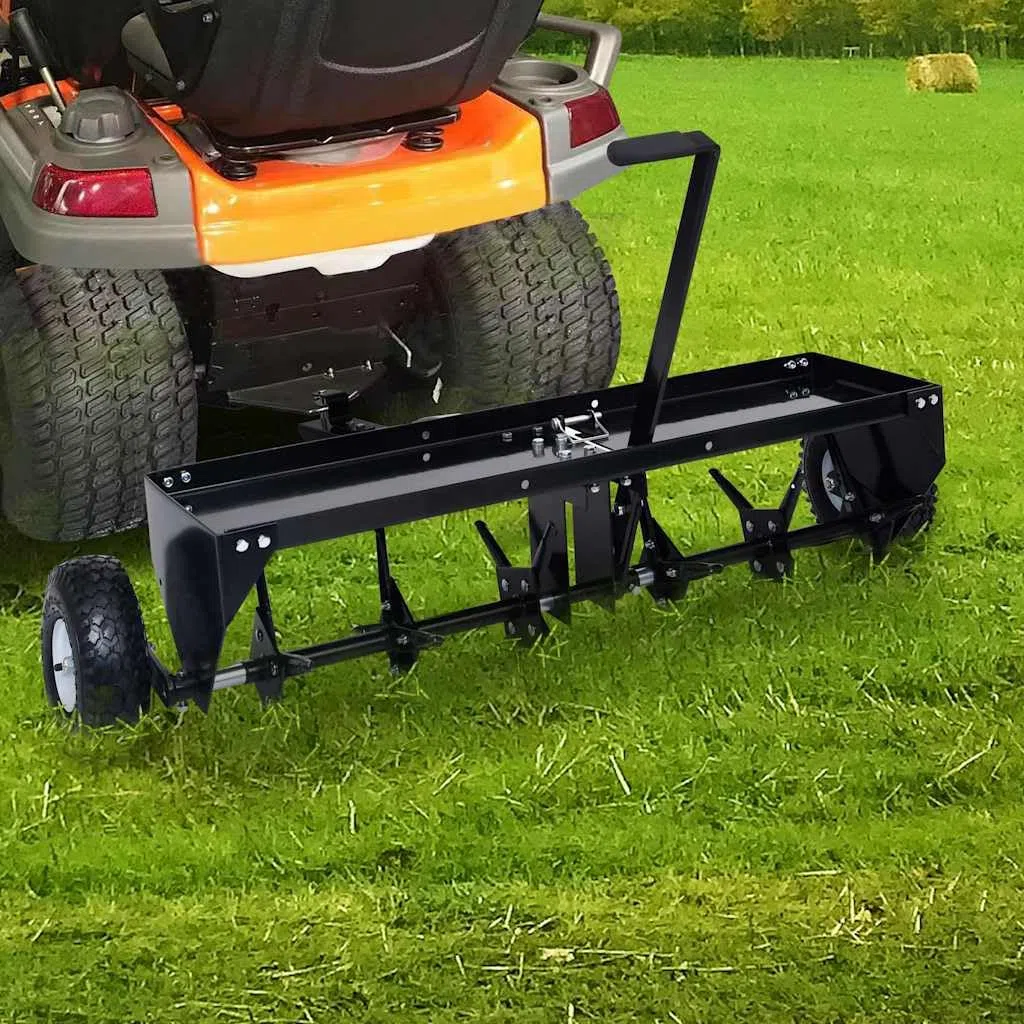 Aireador de césped para tractor cortacésped de 102 cm de ancho de trabajo con 24 puntos de deshuesado, aireador de suelo para tractor de césped y ATV, de acero robusto
